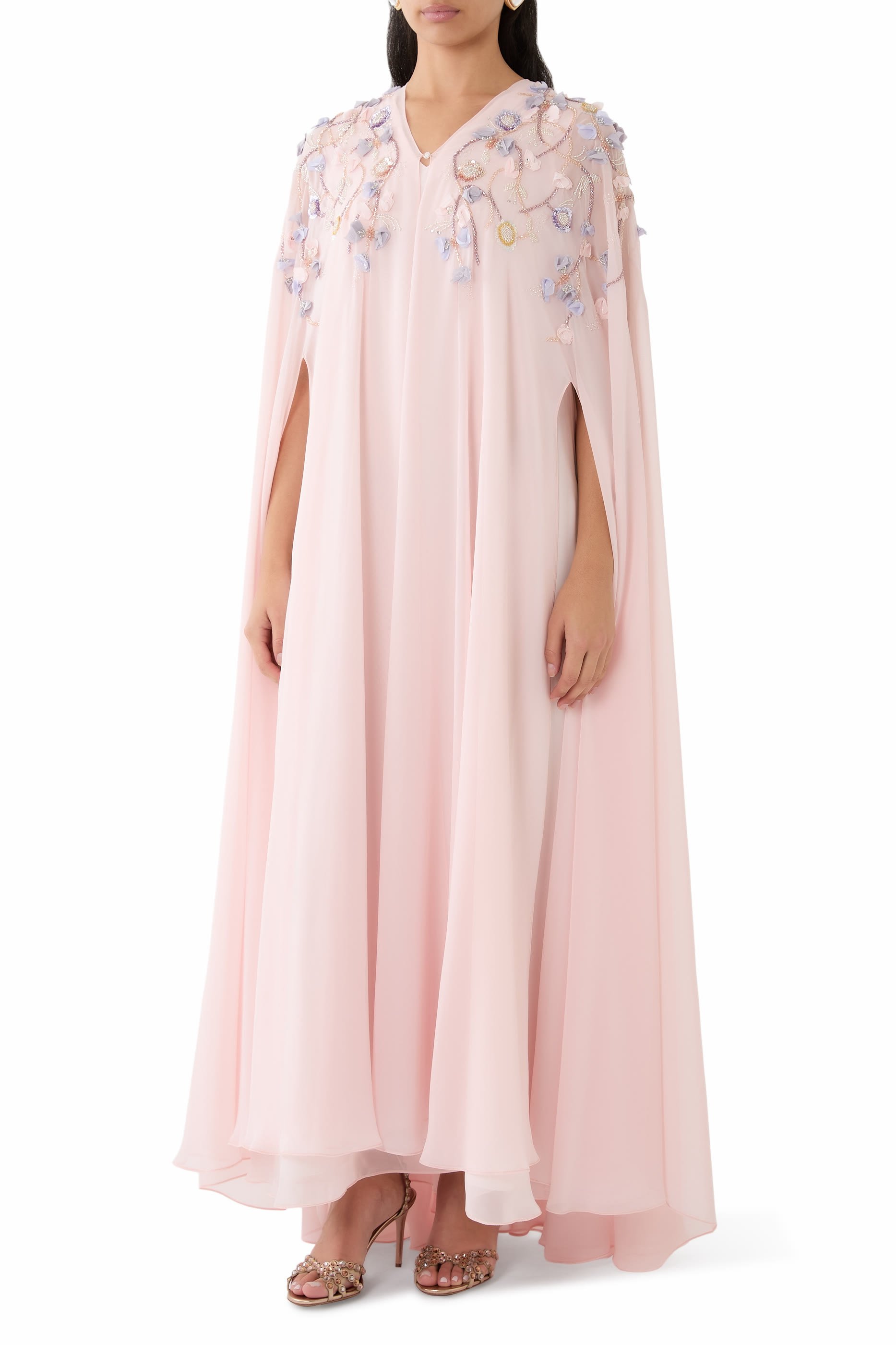 Petal Appliqu&eacute; V-neck Maxi Dress