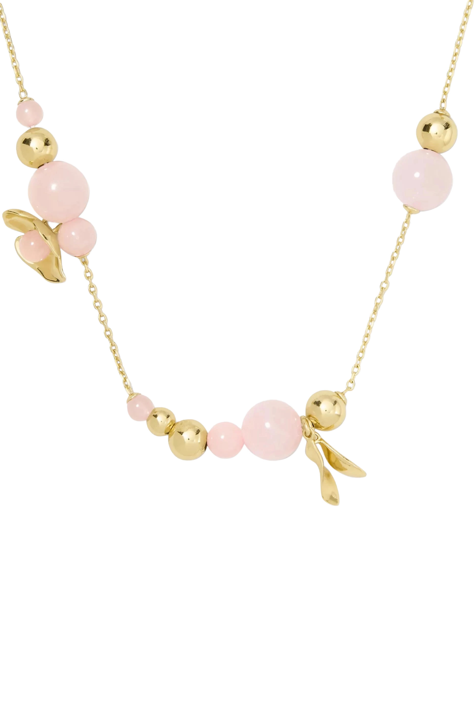 Gilded Garden Necklace, Brass, Nylon Cord & Cubic Zirconia, Glass Stone