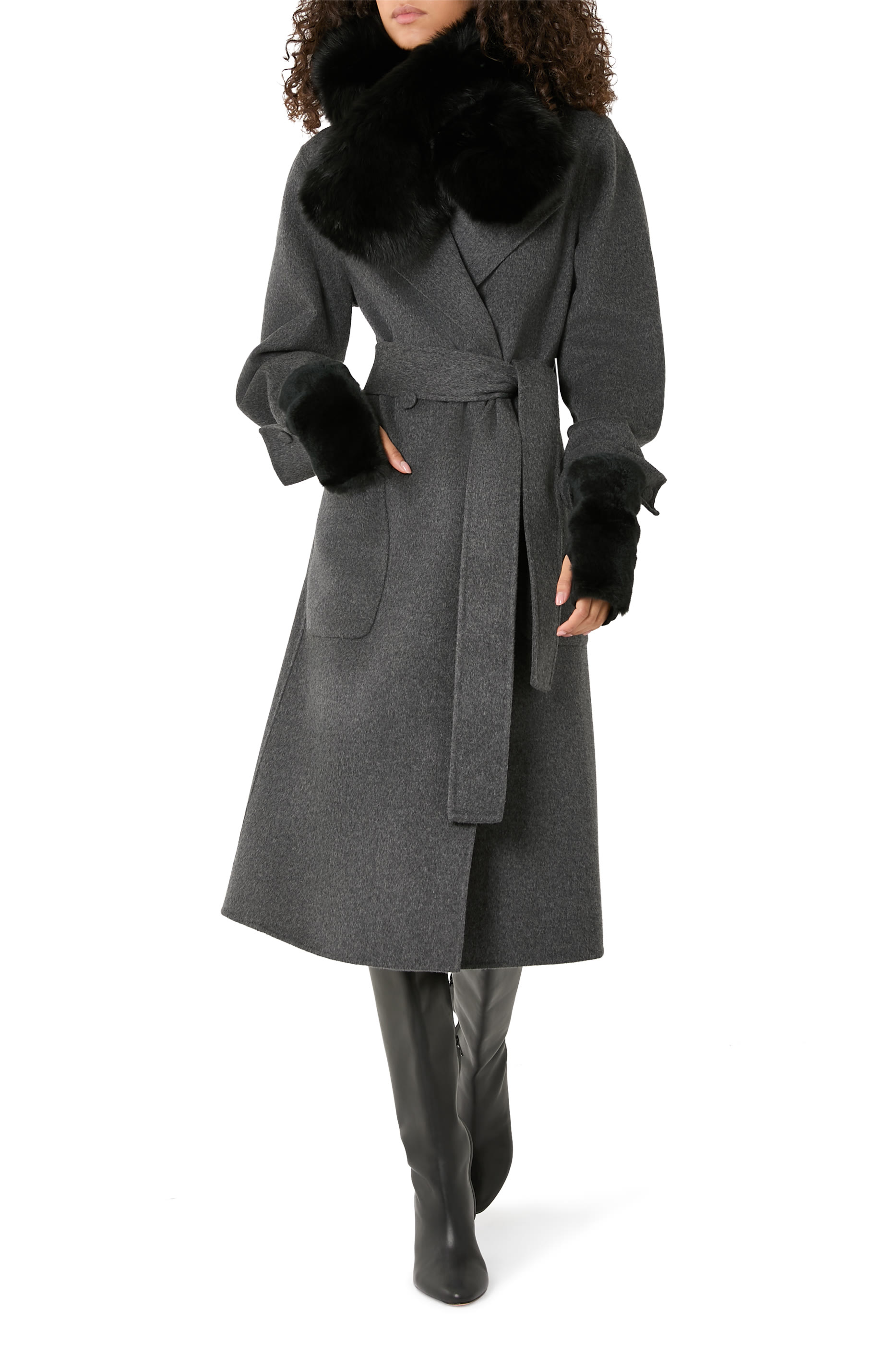 Cashmere Wool Knit and Rex Rabbit Fingerless Gloves 