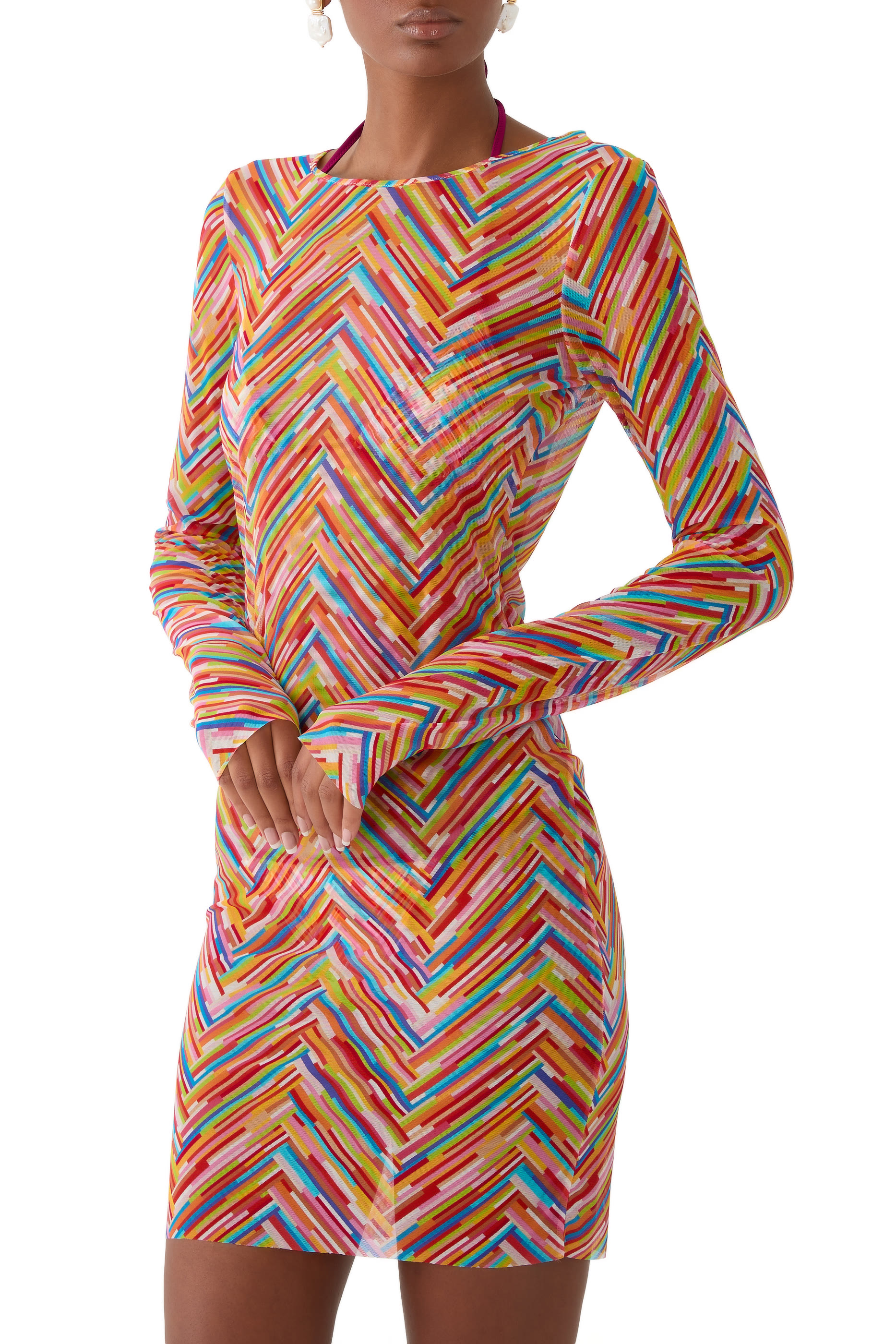 Beach Dress in Zigzag Print Tulle