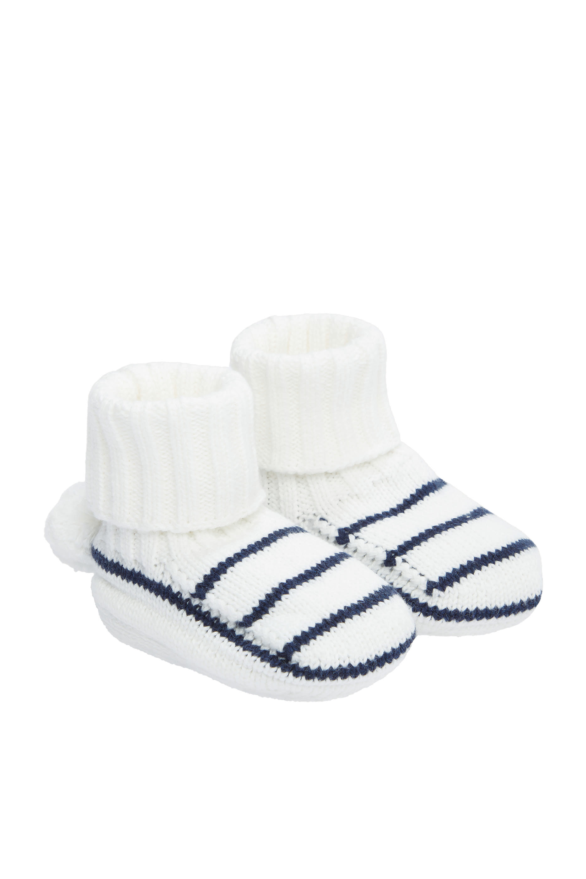 Kids Striped Knitted Pom Pom Booties Organic Cotton 