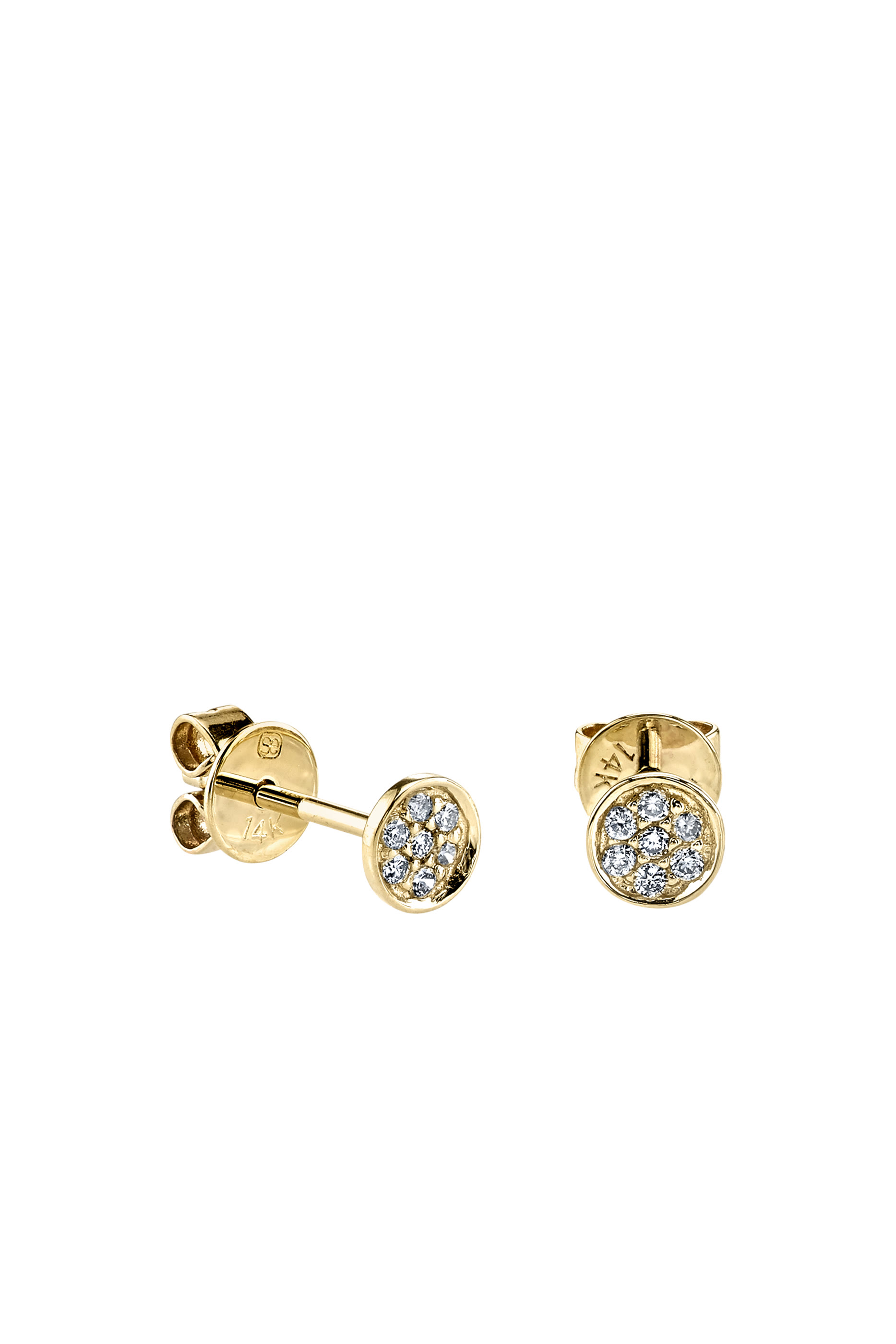 Kids Disc Earrings, 14k Yellow Gold & Diamonds