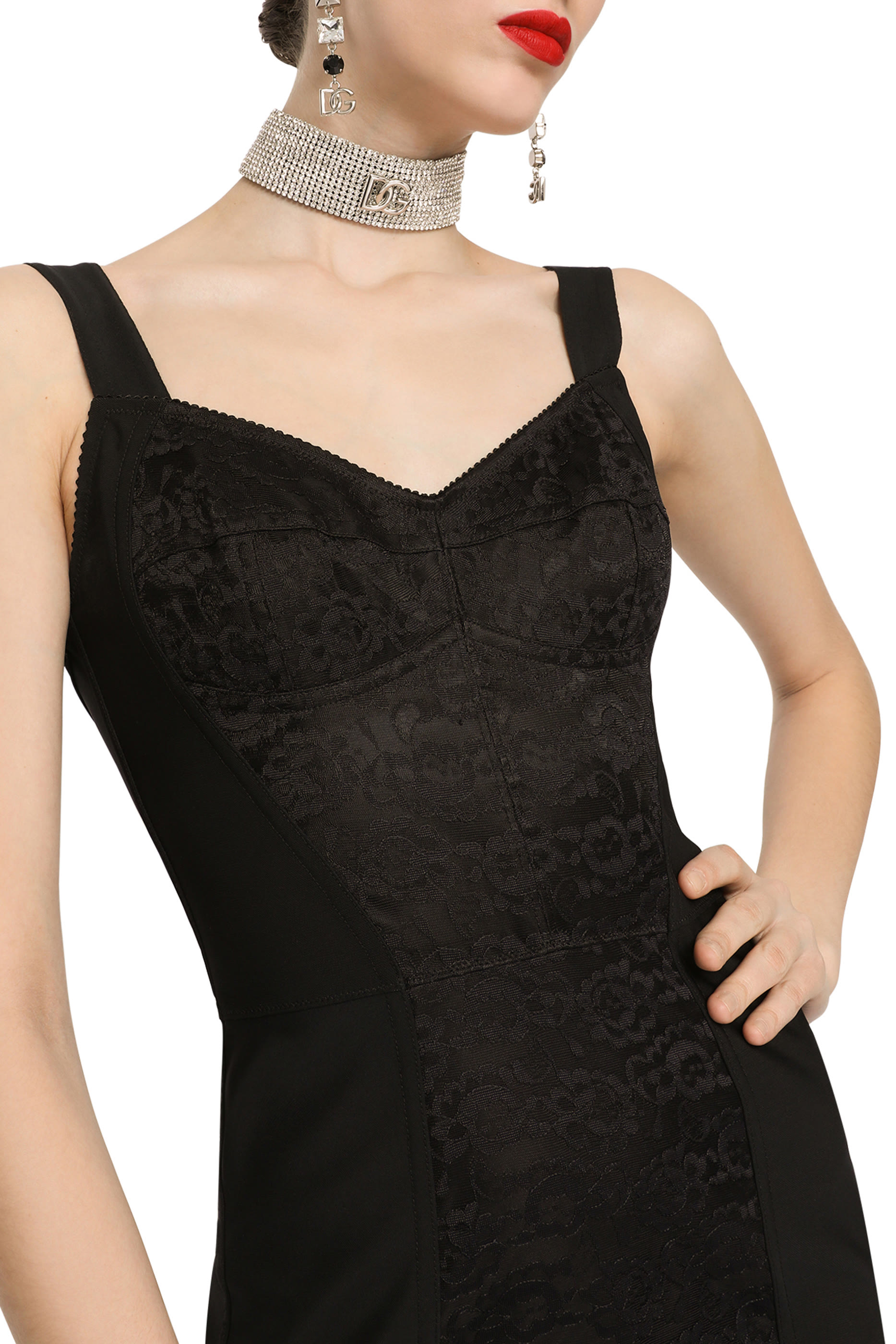 Corset-Style Midi Dress in Powernet and Lace