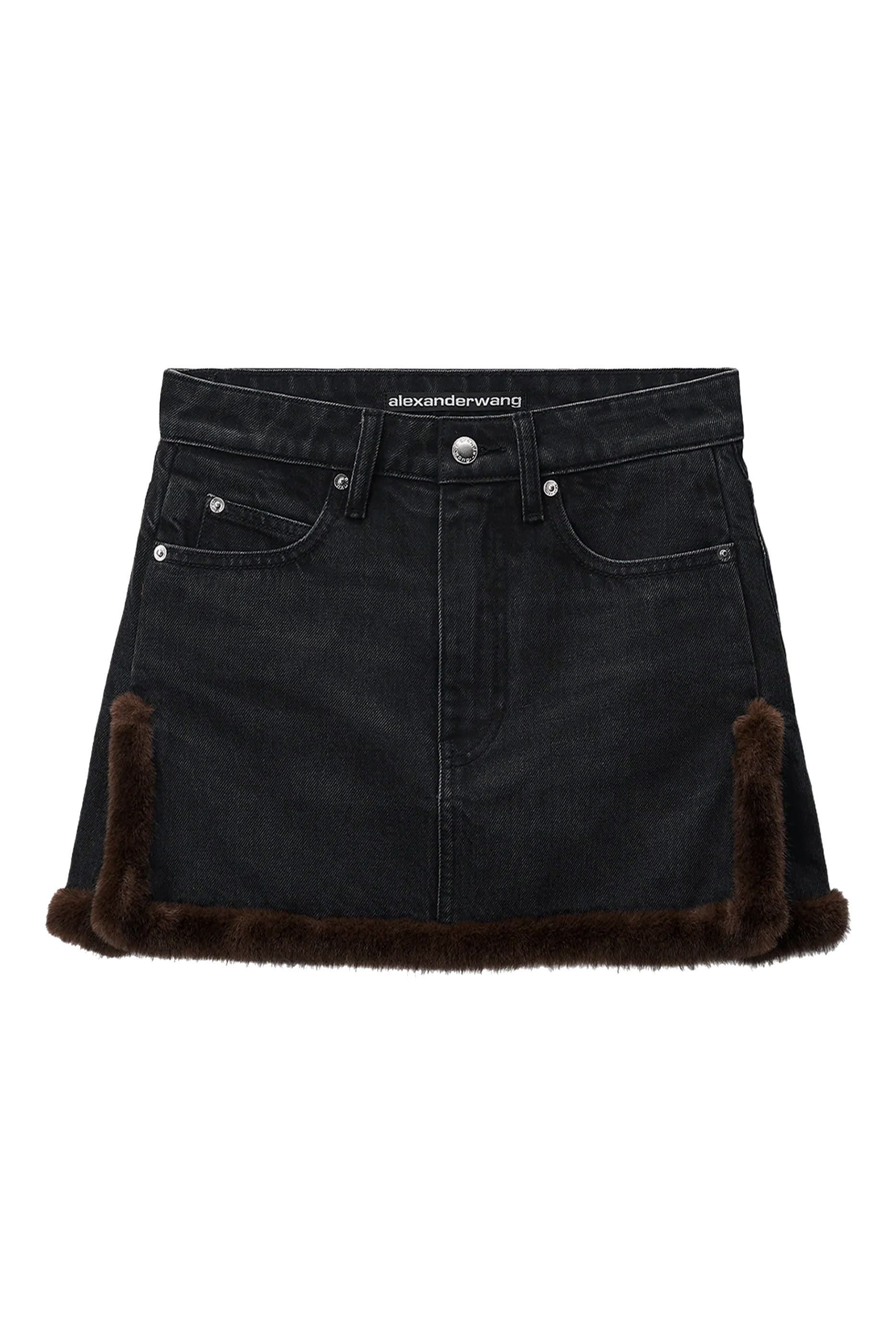 Faux Fur Trim Denim Skirt