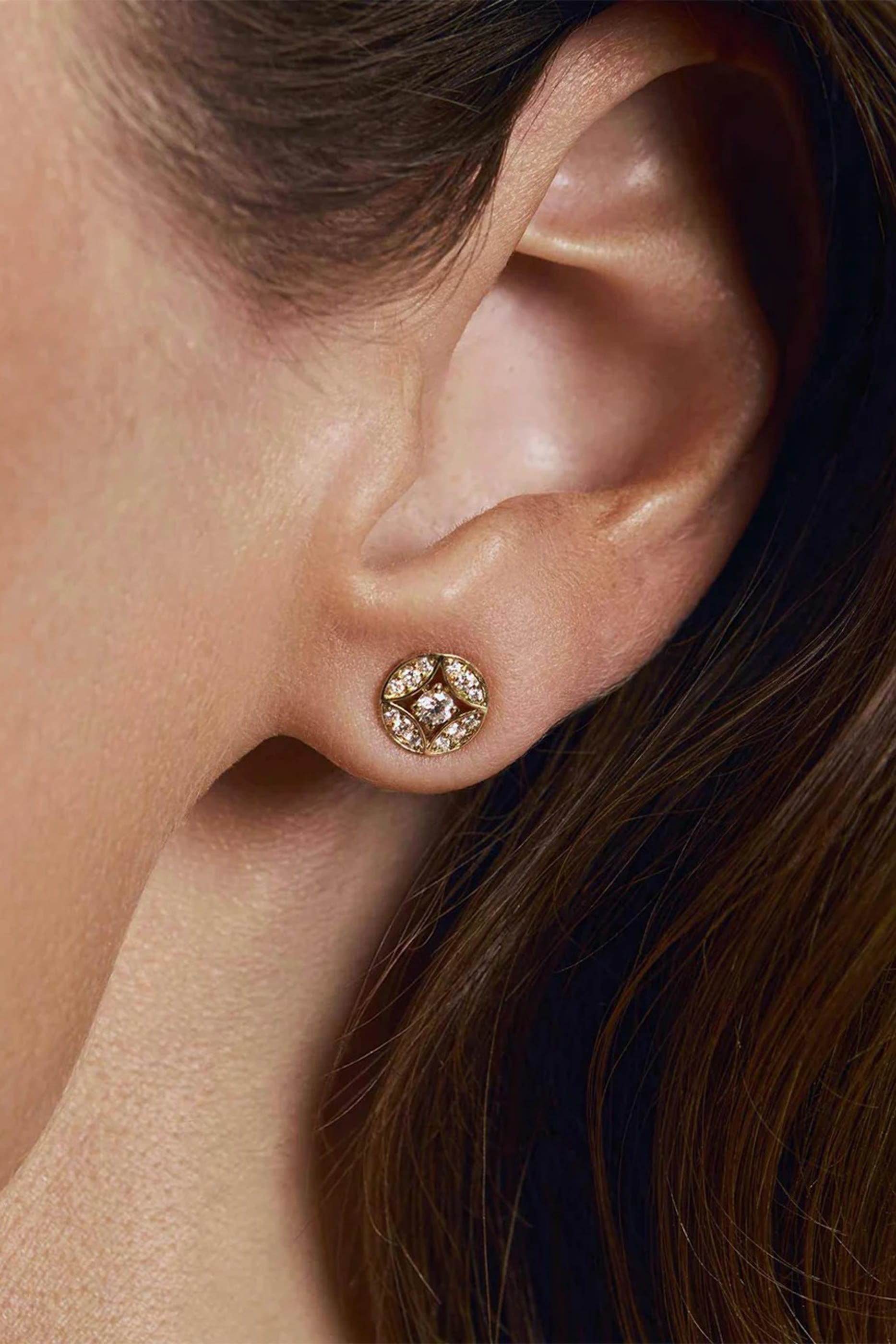 Barq Marquise Circle Stud Earrings, 18k Yellow Gold & Diamonds