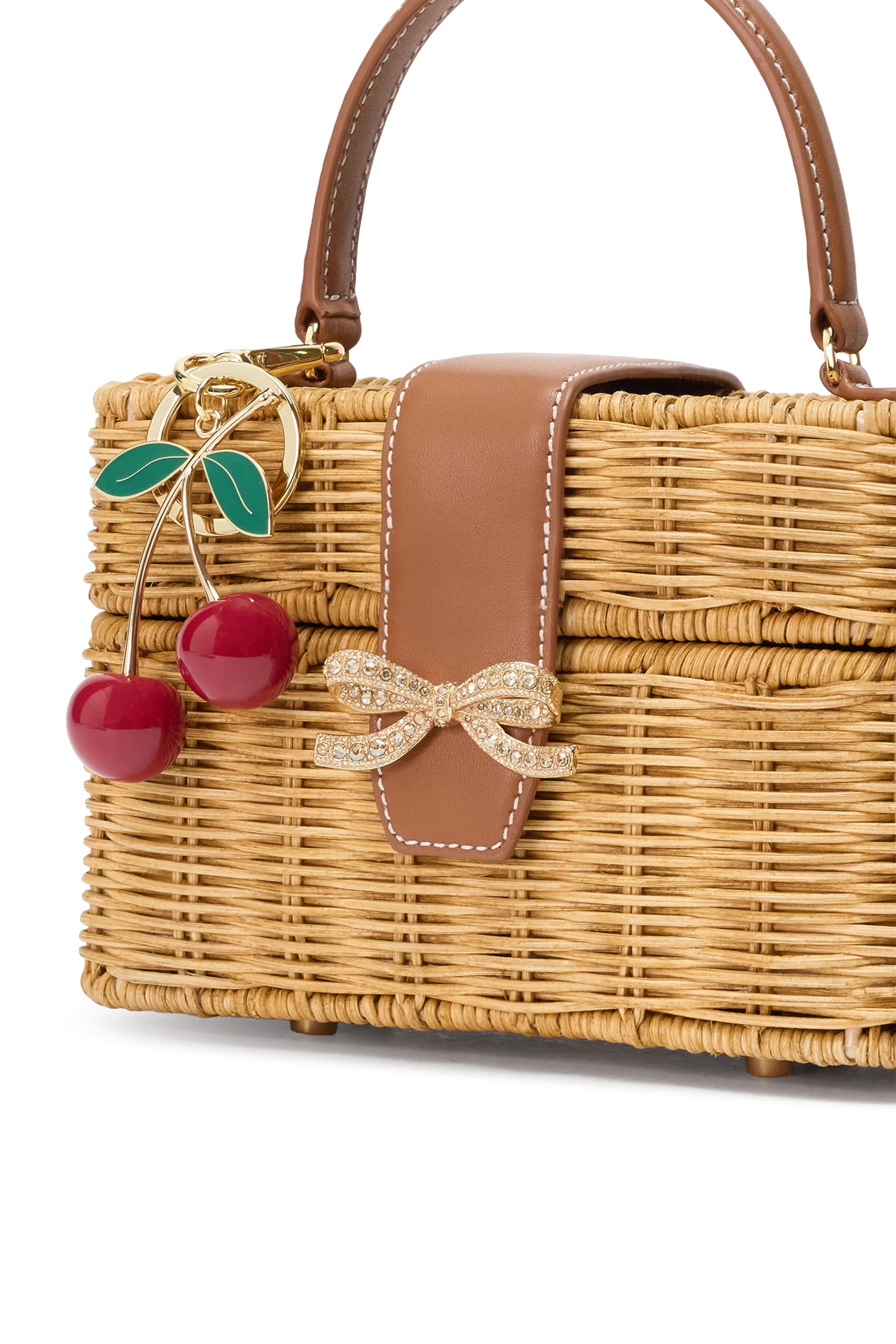 Rattan Cherry Charm Mini Basket Bag