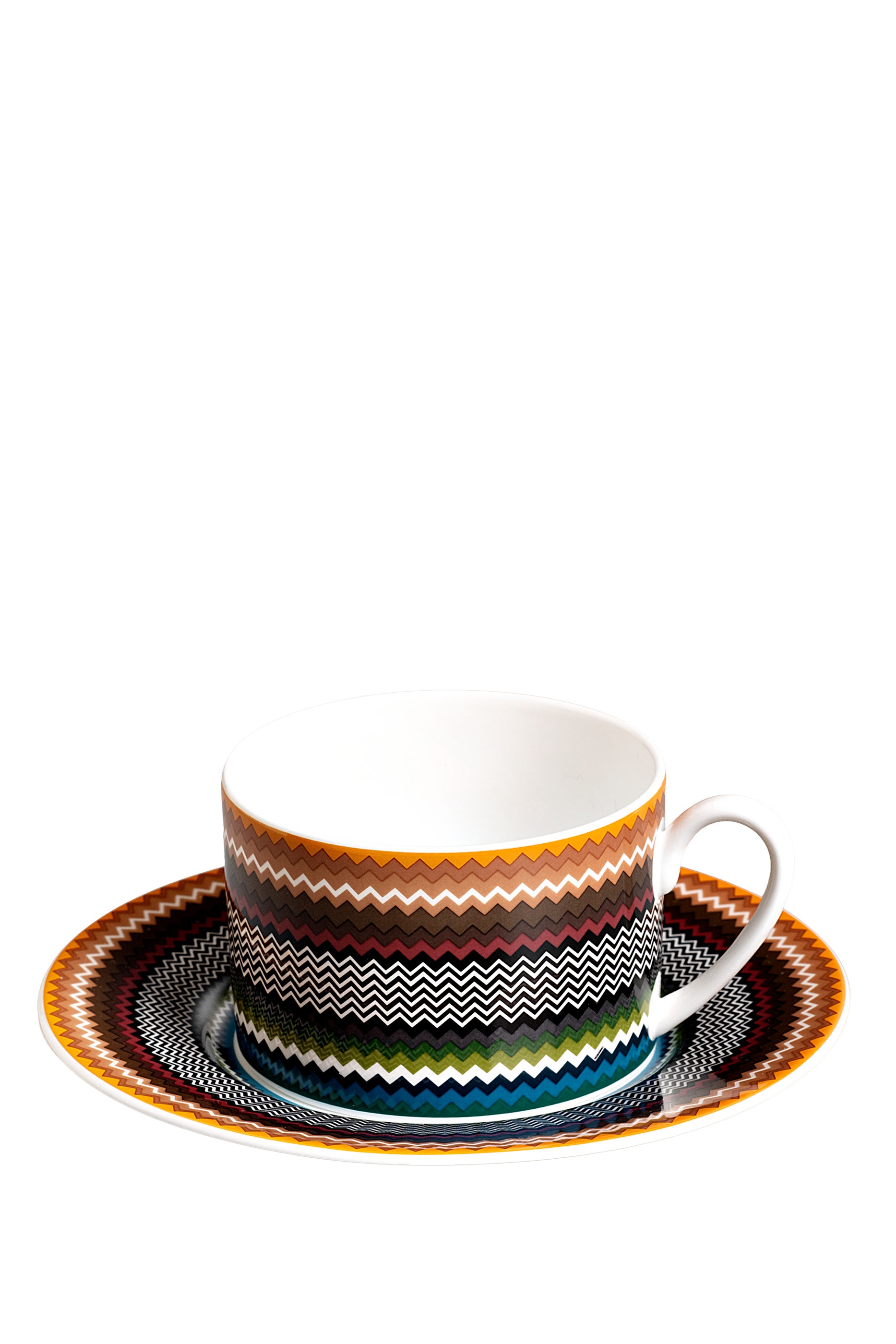 Zig Zag Foliage Luxury Box Tea Cup & Saucer - Set of 2