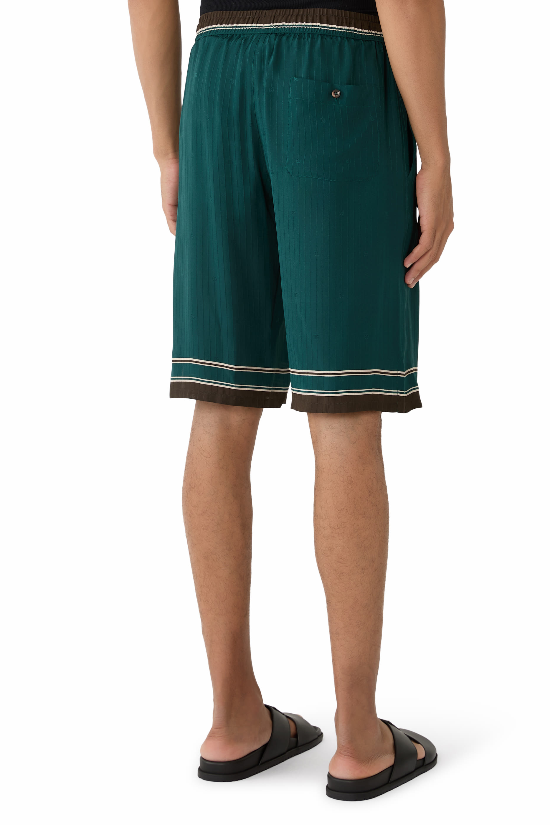  Logo & Stripe-Print Vanity Silk Bermuda Shorts 