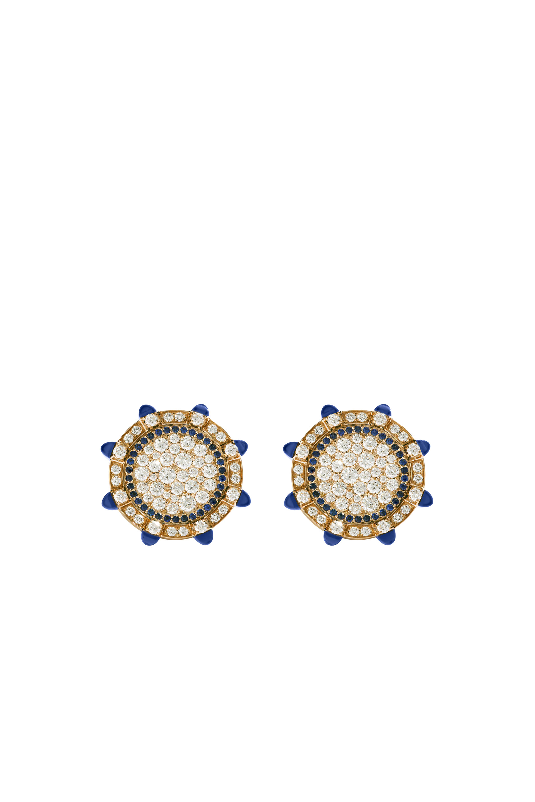 Tip-Top Statement Stud Earrings, 18k Rose Gold with Lapis Lazuli, Blue Sapphire & Diamond