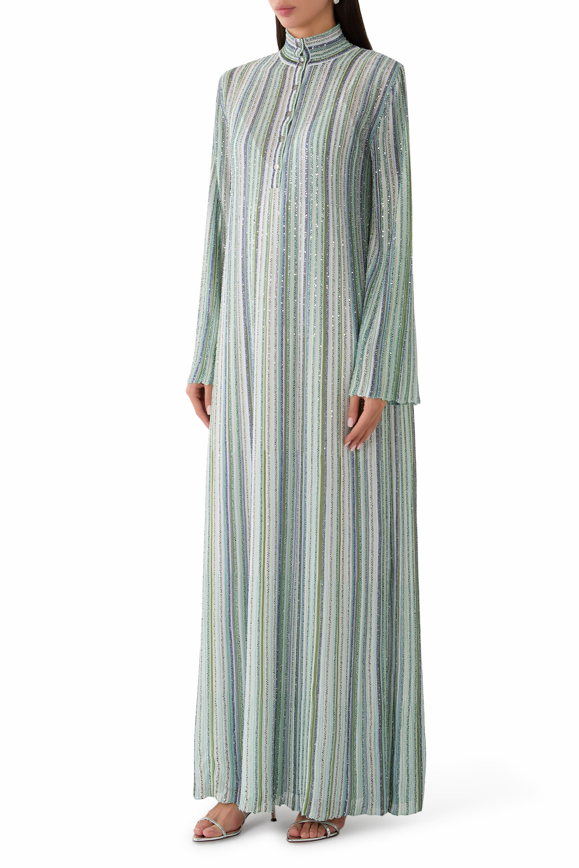 Ribbed Viscose Lam&eacute; Kaftan With Wide Sleeves