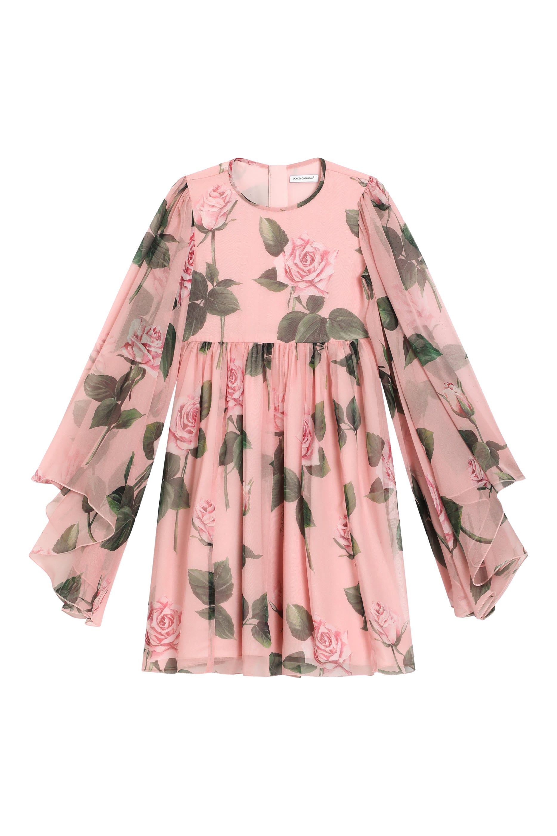 Kids Rose Print Chiffon Dress