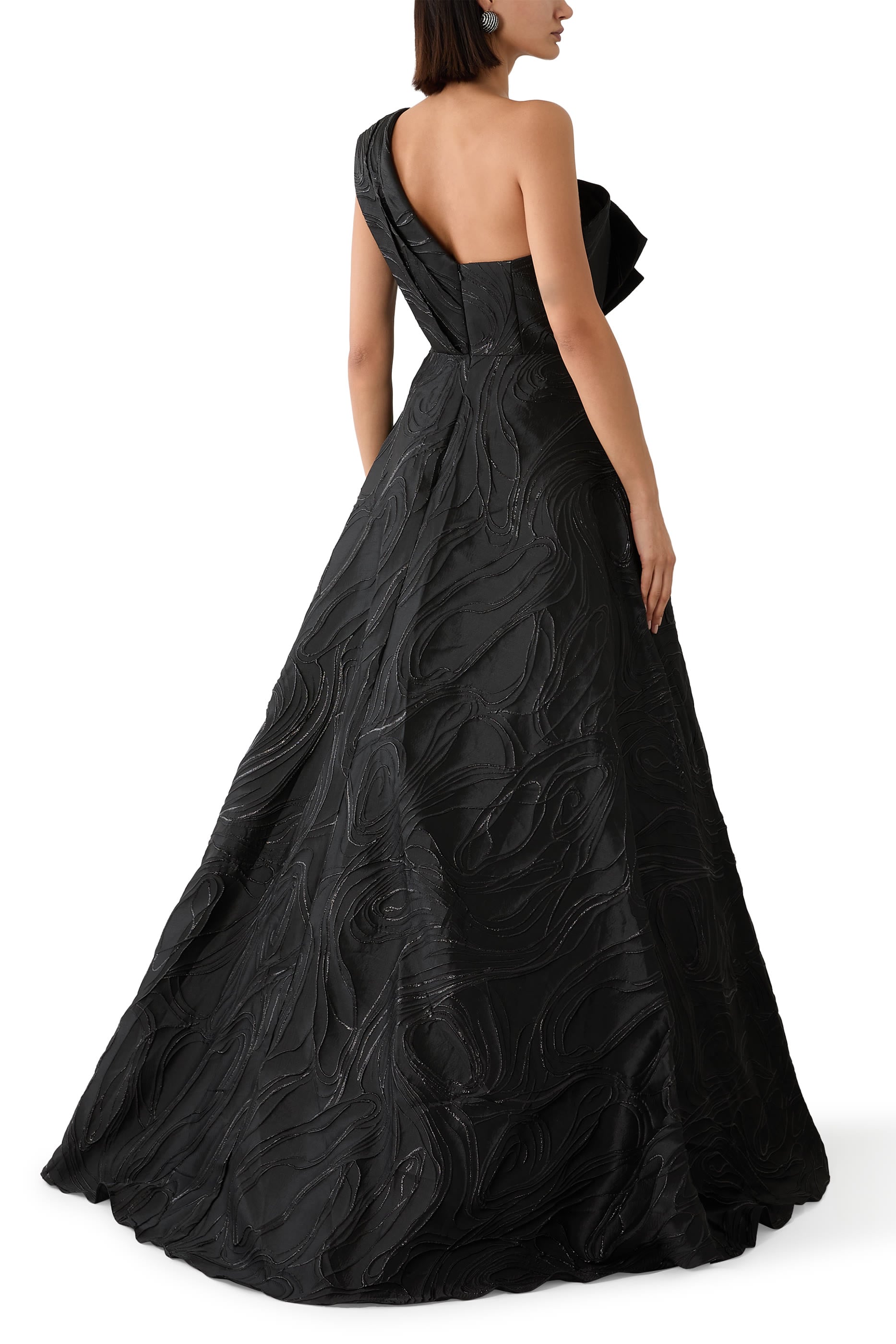 One Shoulder Beaded Waist A Line Gown