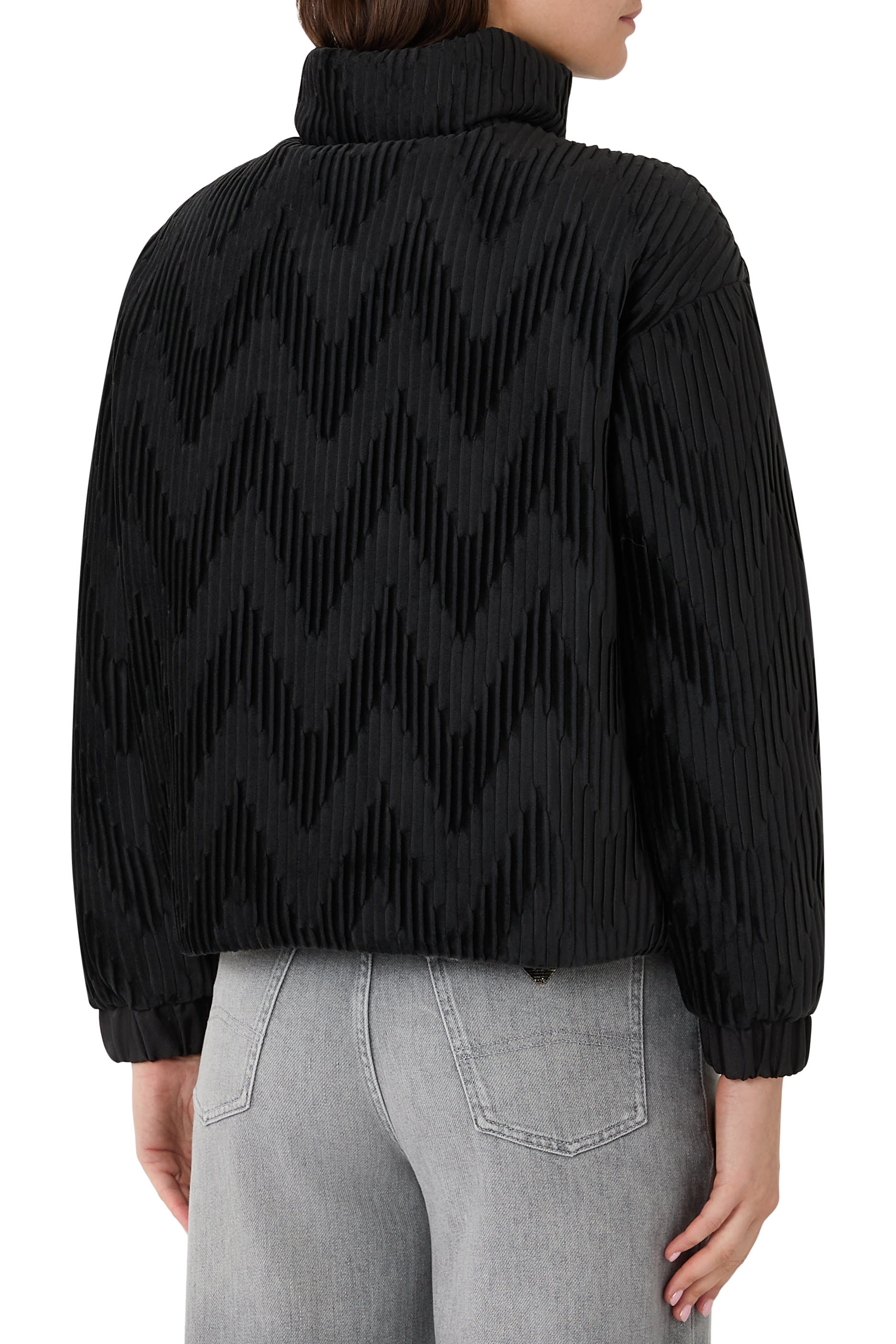 Chevron Plissé Velvet Down Jacket