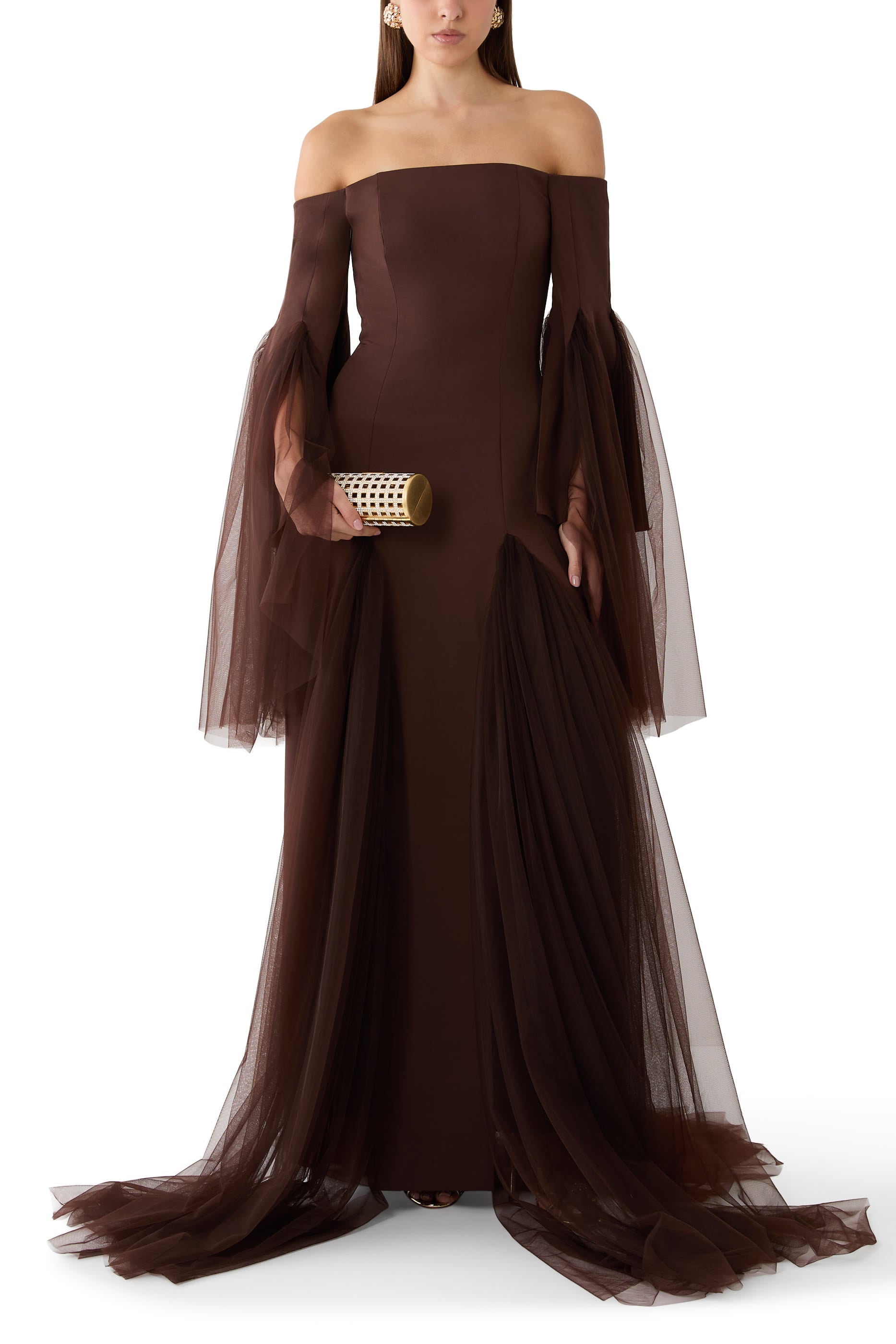 Off-Shoulder Crepe Gown