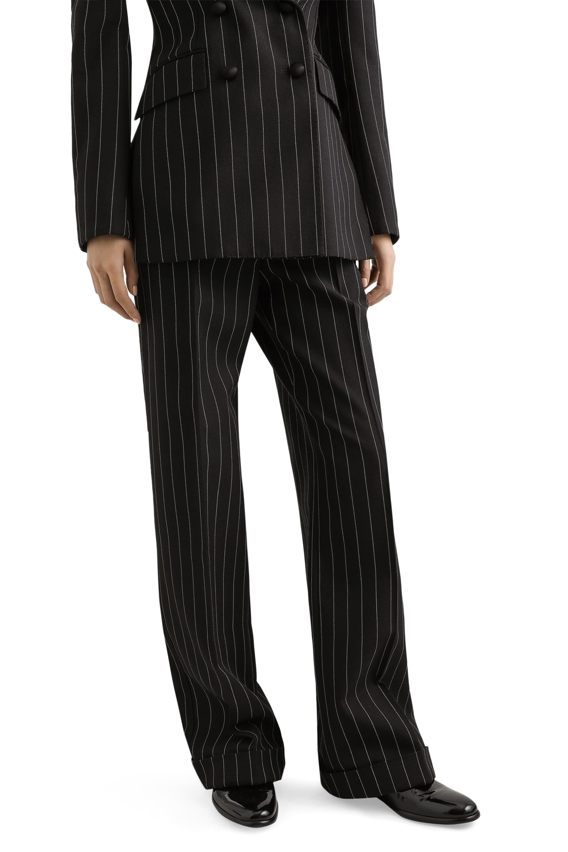 Straight-Leg Pinstripe Wool Pants with Turn-Ups 