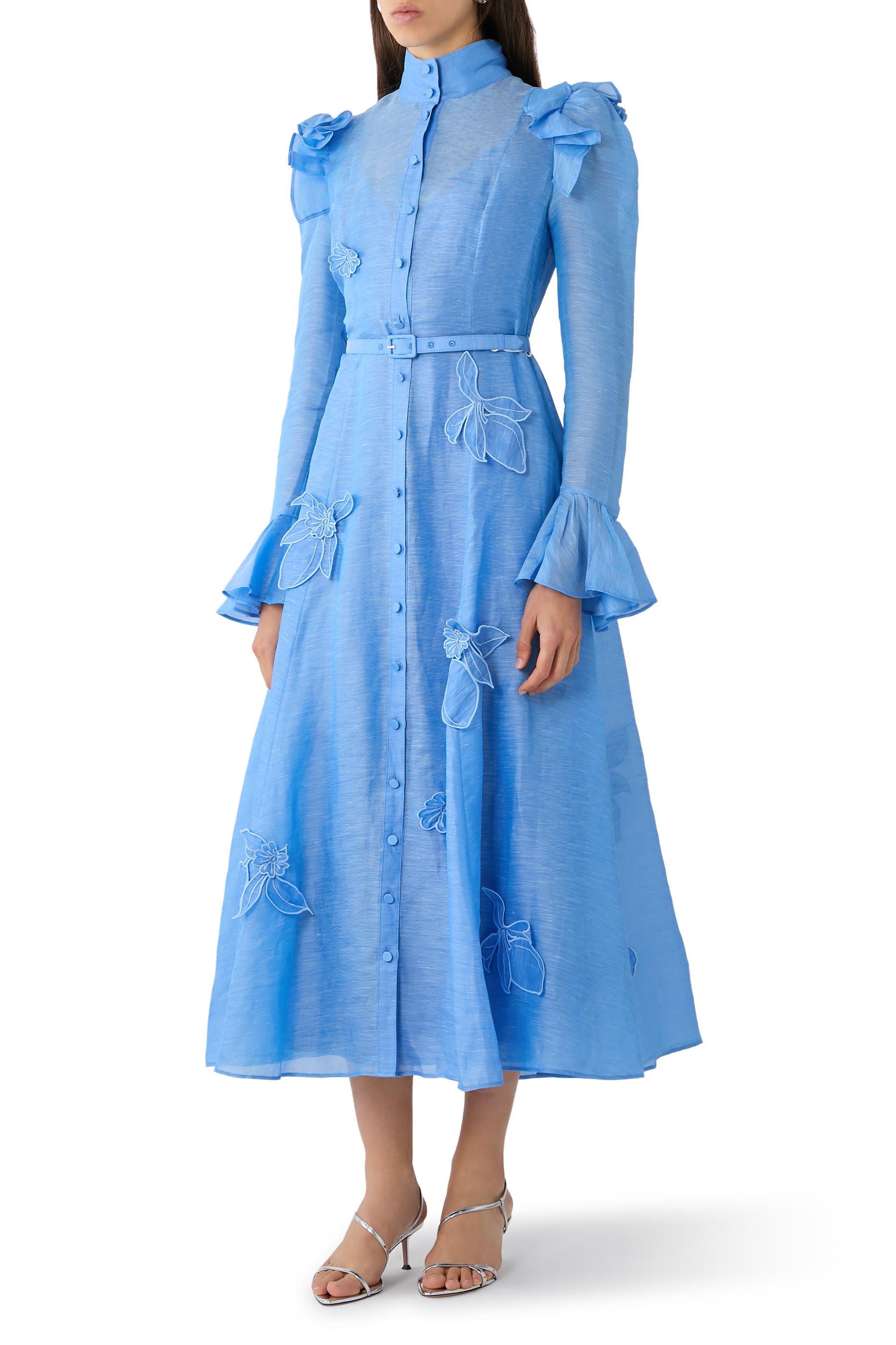 Katrina Appliqu&eacute; Butterfly Sleeve Midi Dress 
