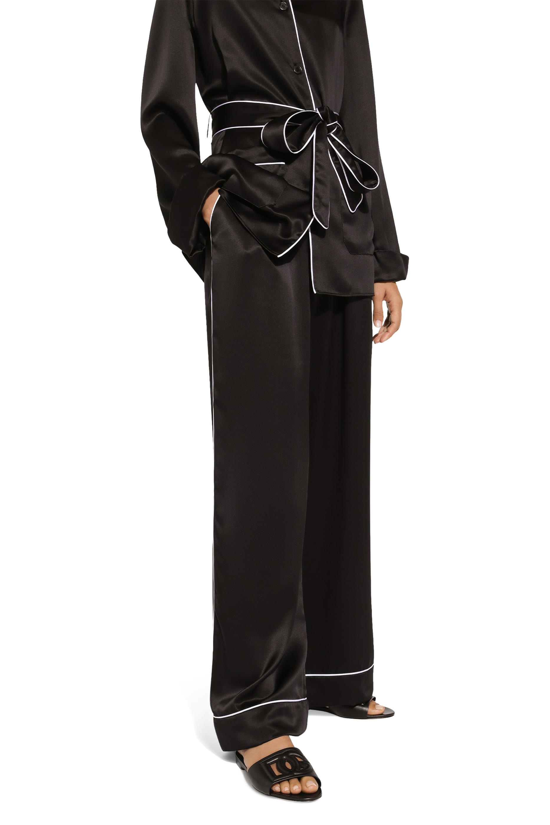 Contrasting Piping Silk Pajama Shirt