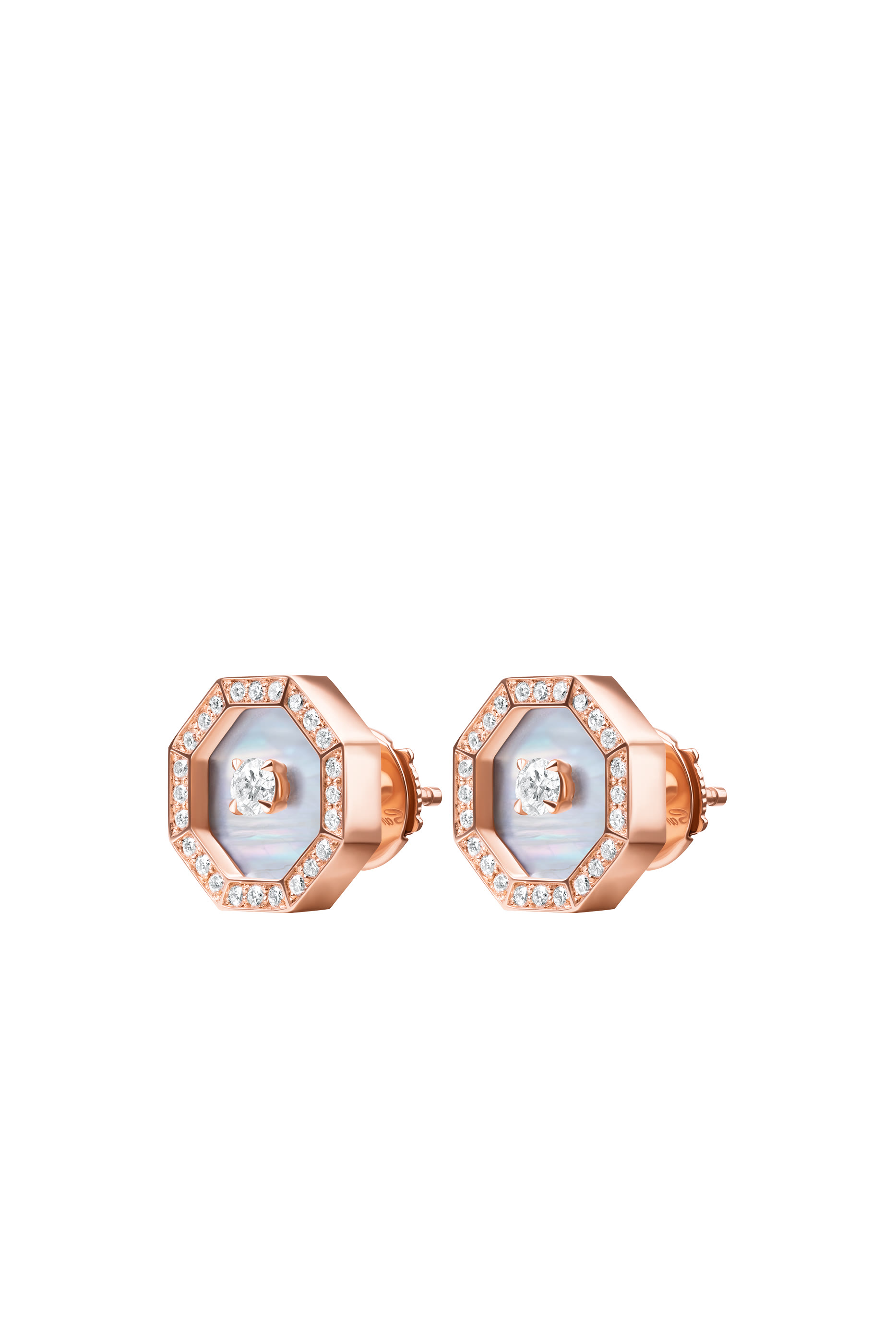  Ahjar Birwaz Stud Earrings, 18K Rose Gold with Diamonds & Mother of Pearl