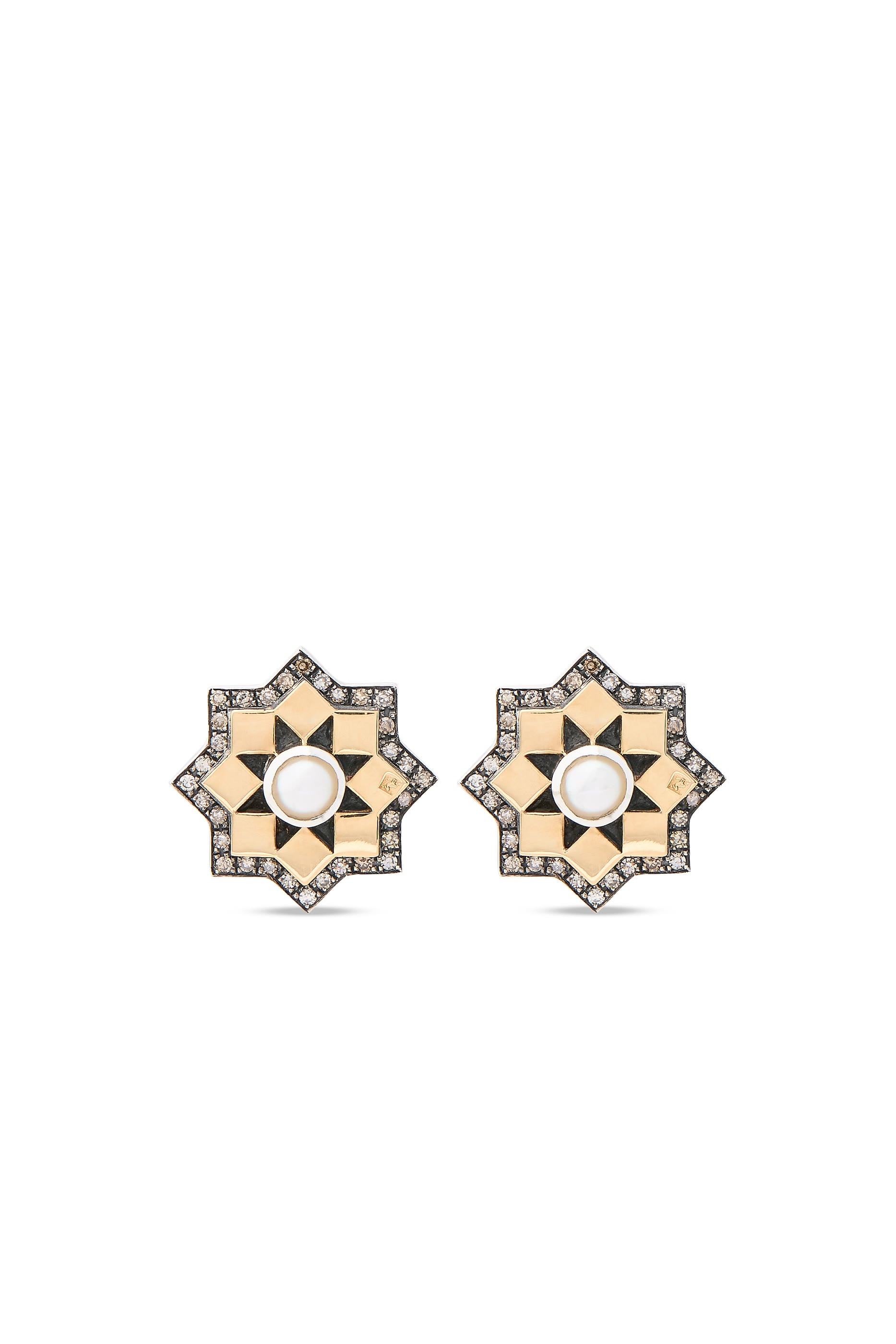 Jashankir Earrings, 18K Yellow Gold with Sterling Silver, Pearl & Diamonds