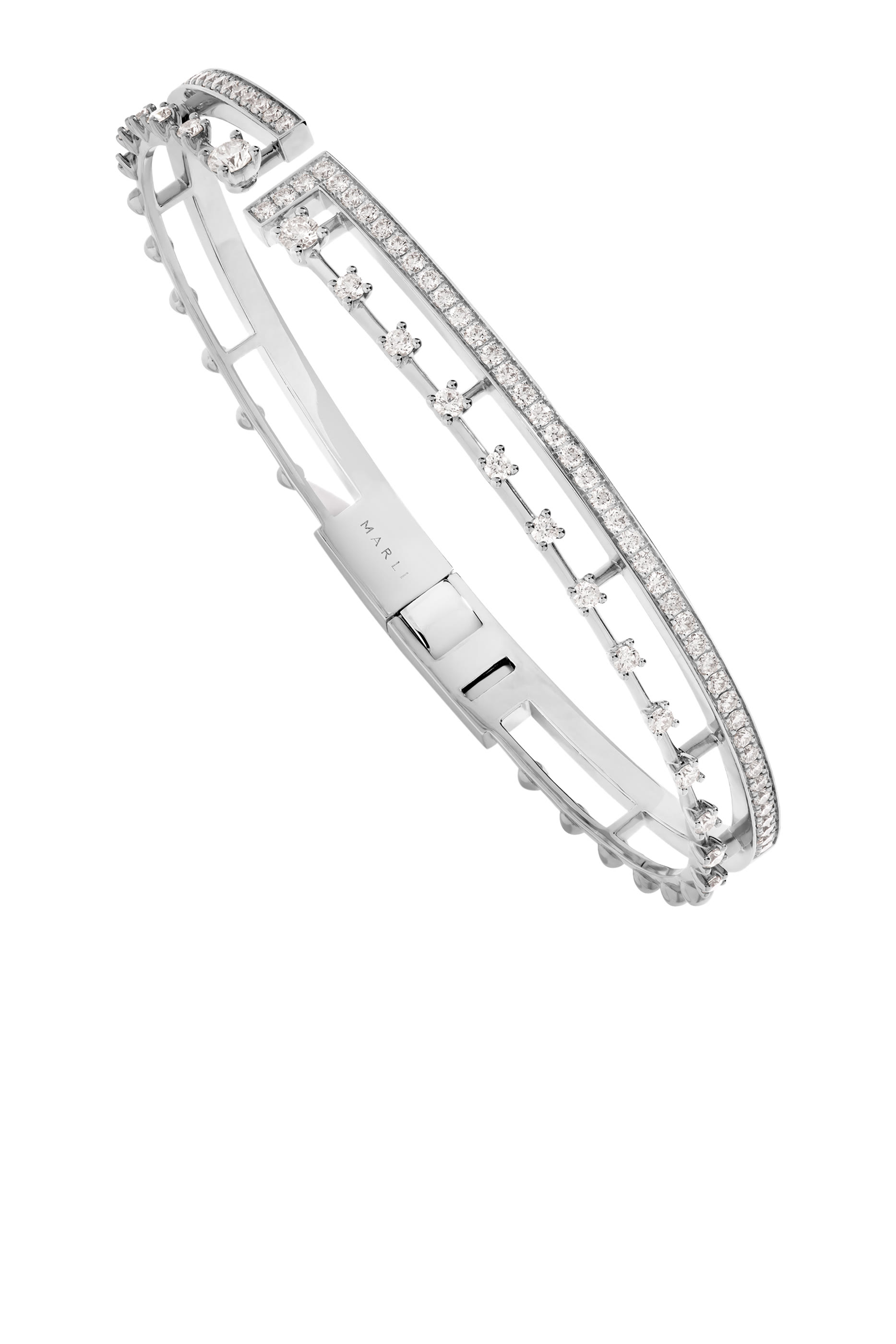 Avenues Open Hinged Bracelet, 18k White Gold & Diamonds