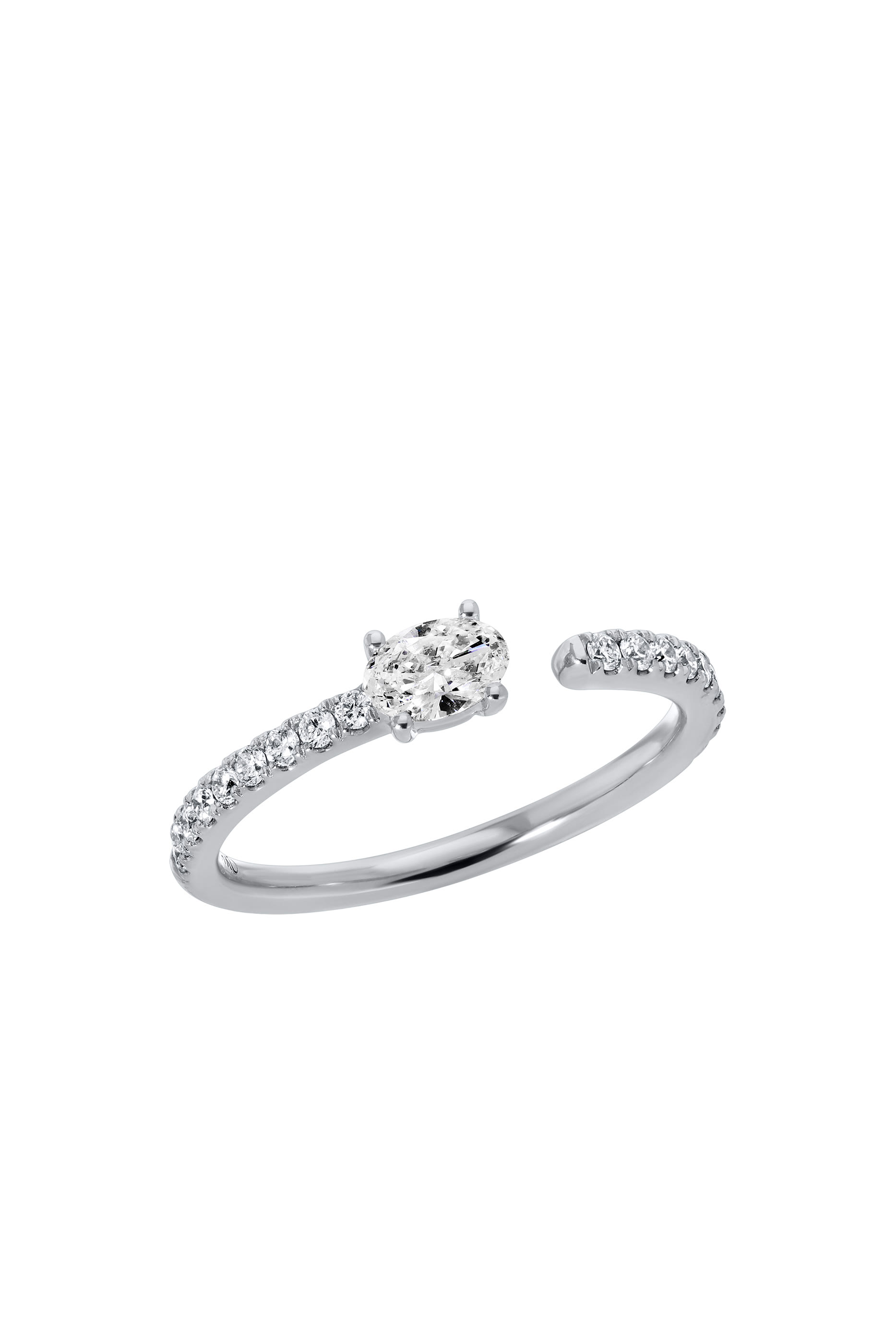 Oval Saturn Ring, 18k White Gold & Diamonds