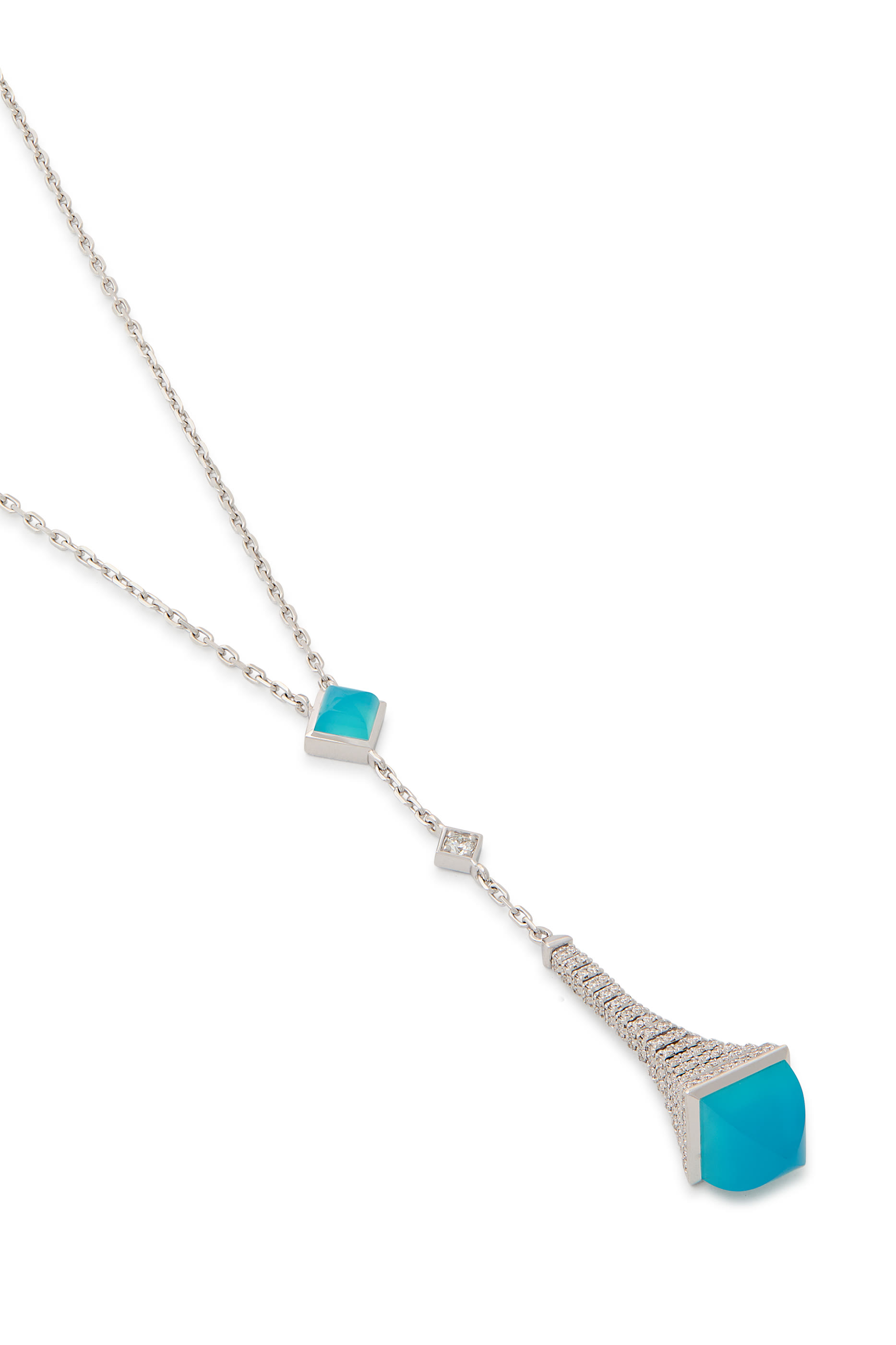 Cleo Rev Long Chain Drop Pendant Necklace, 18k White Gold & Diamonds