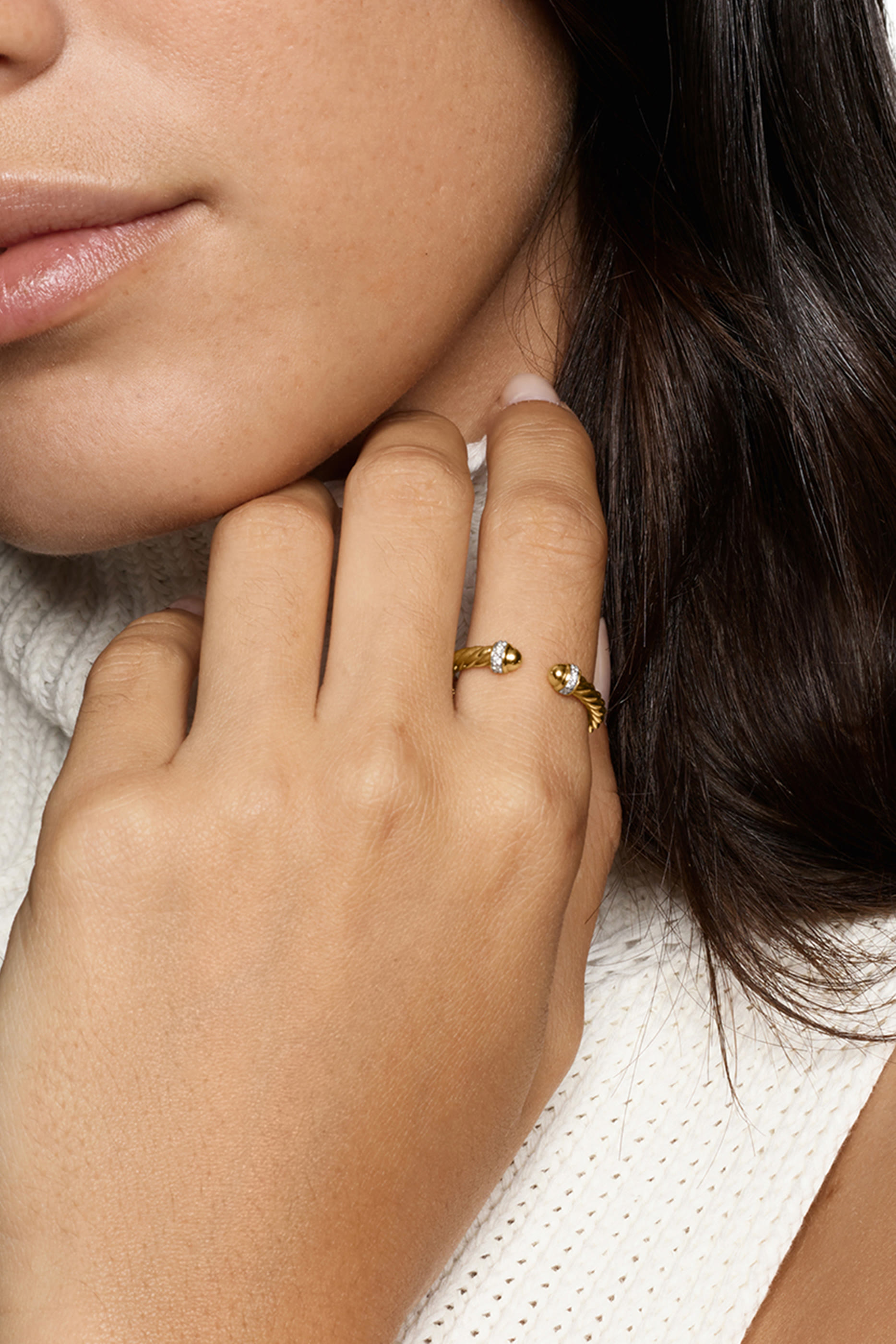 Cable Band Open Ring, 18K Yellow Gold with Diamonds 