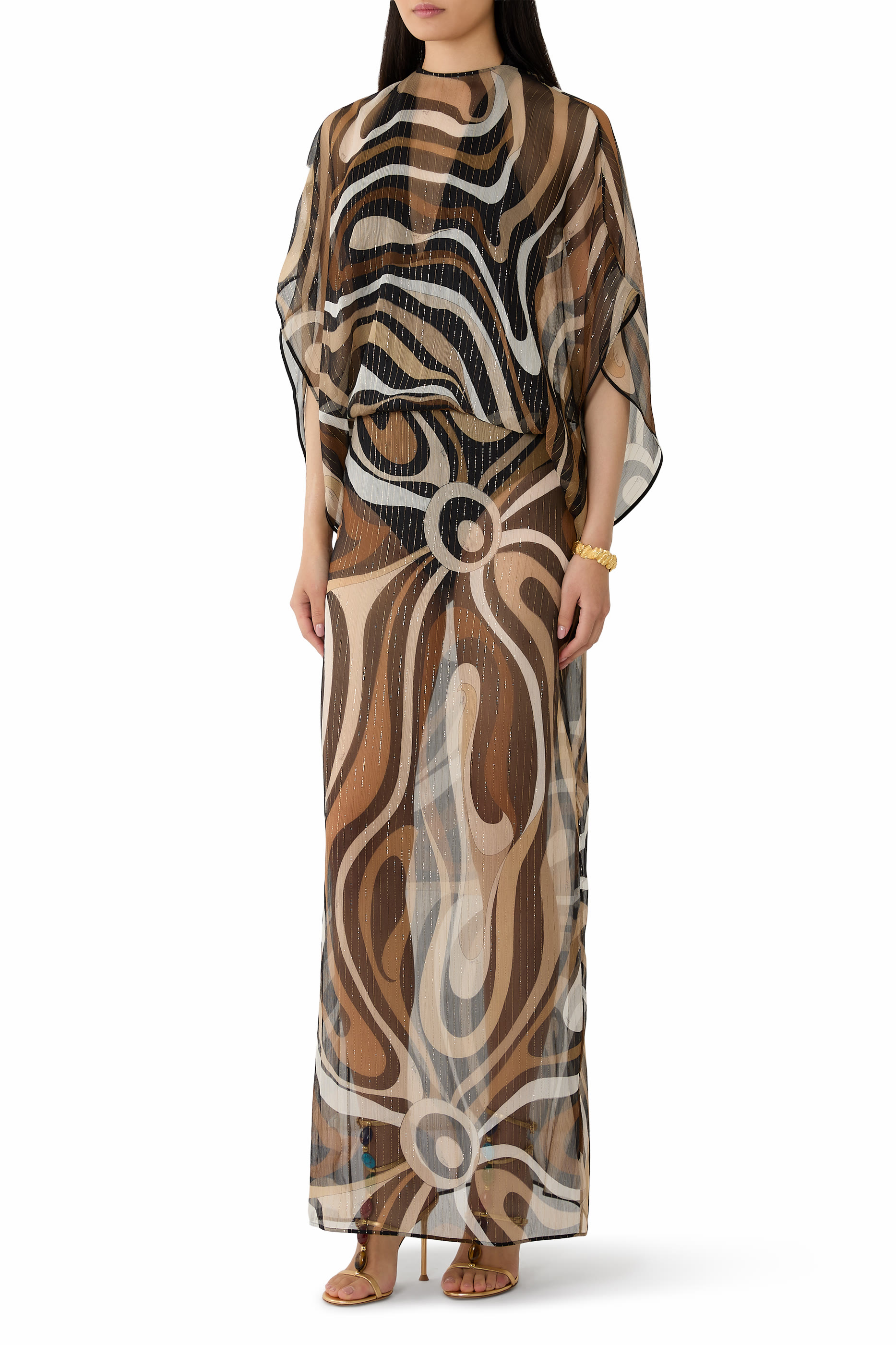 Marmo Print Long Creponne Dress