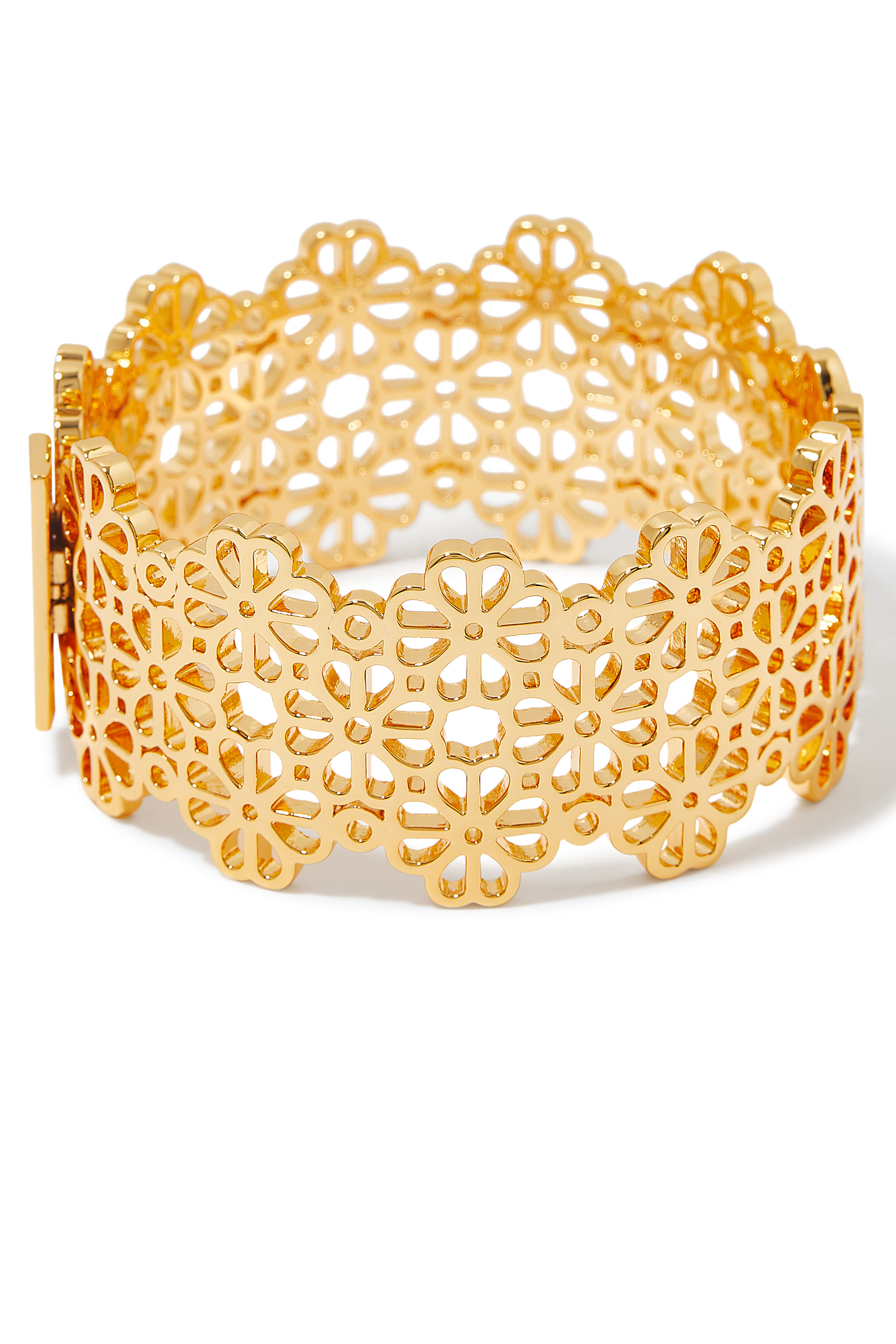 Spade Flower Lace Statement Bangle, Plated Metal, Steel & Cubic Zirconia