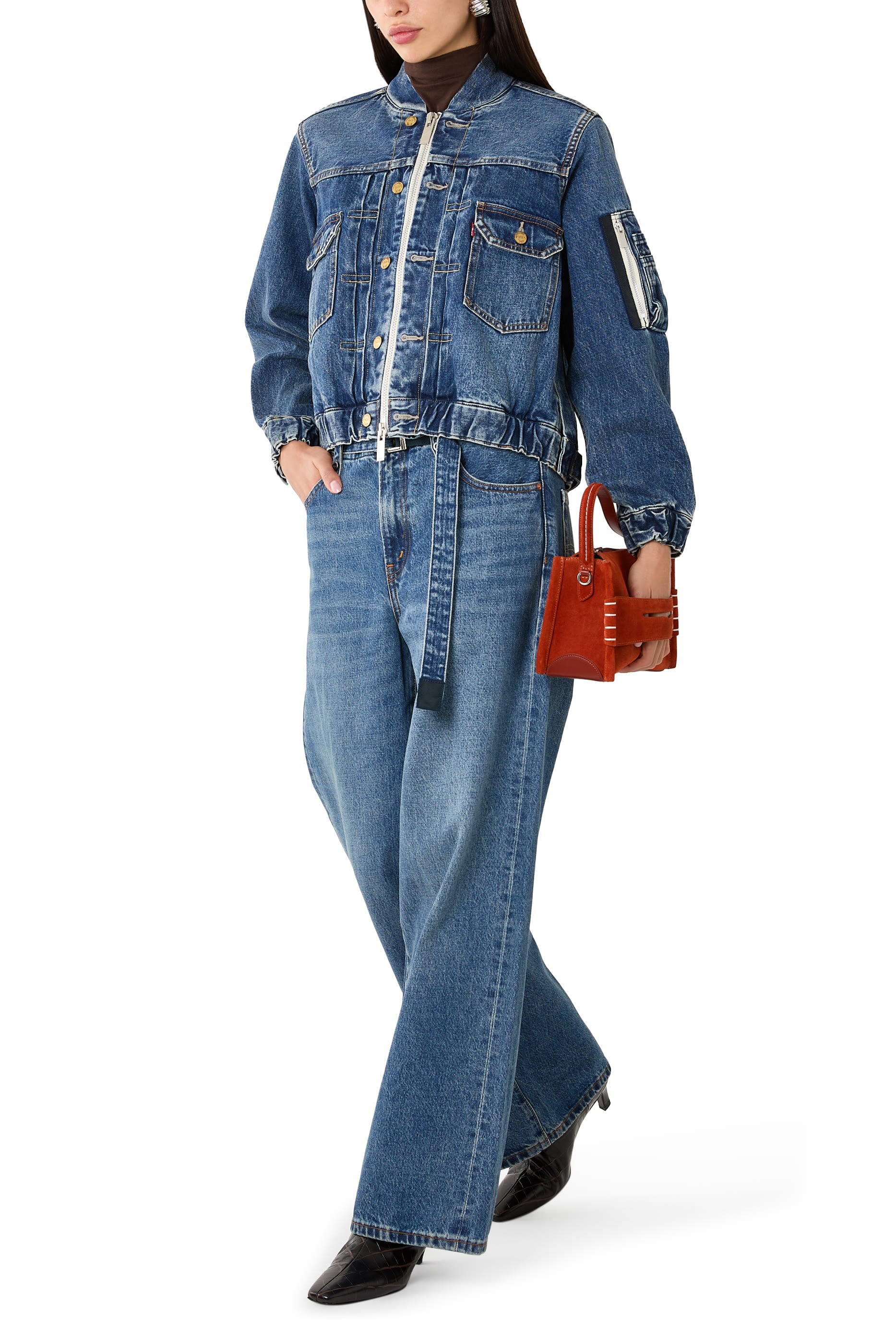 Washed Denim Blouson Jacket