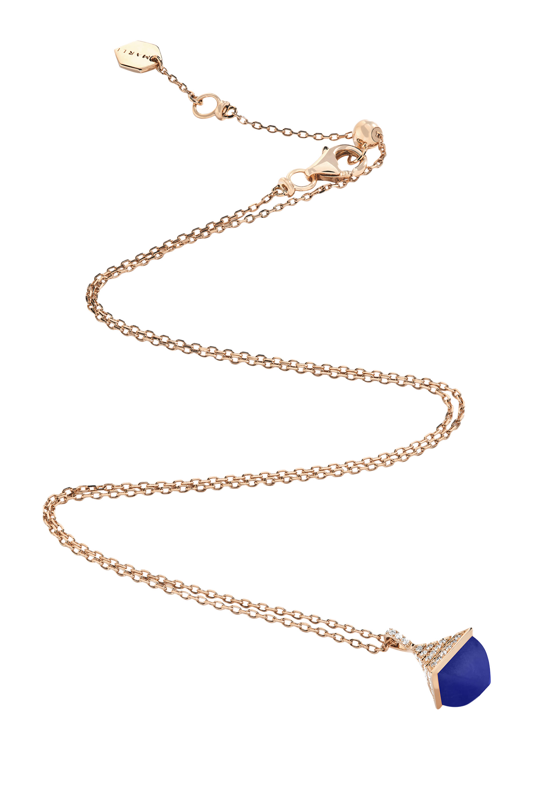 Cleo Mini Rev Pendant, 18k Rose Gold with Lapiz Lazuli & Diamonds