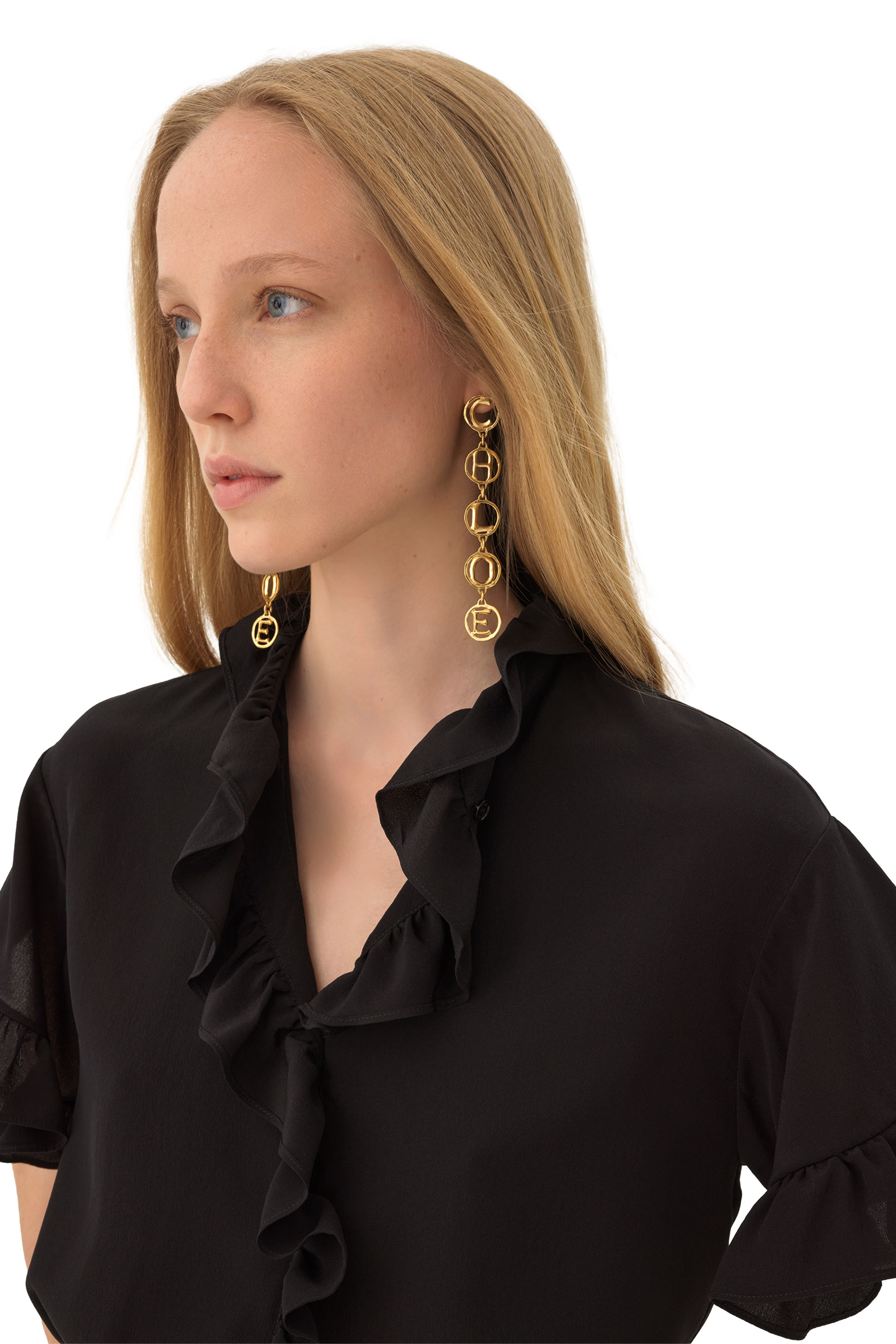 Script Earrings, Brass