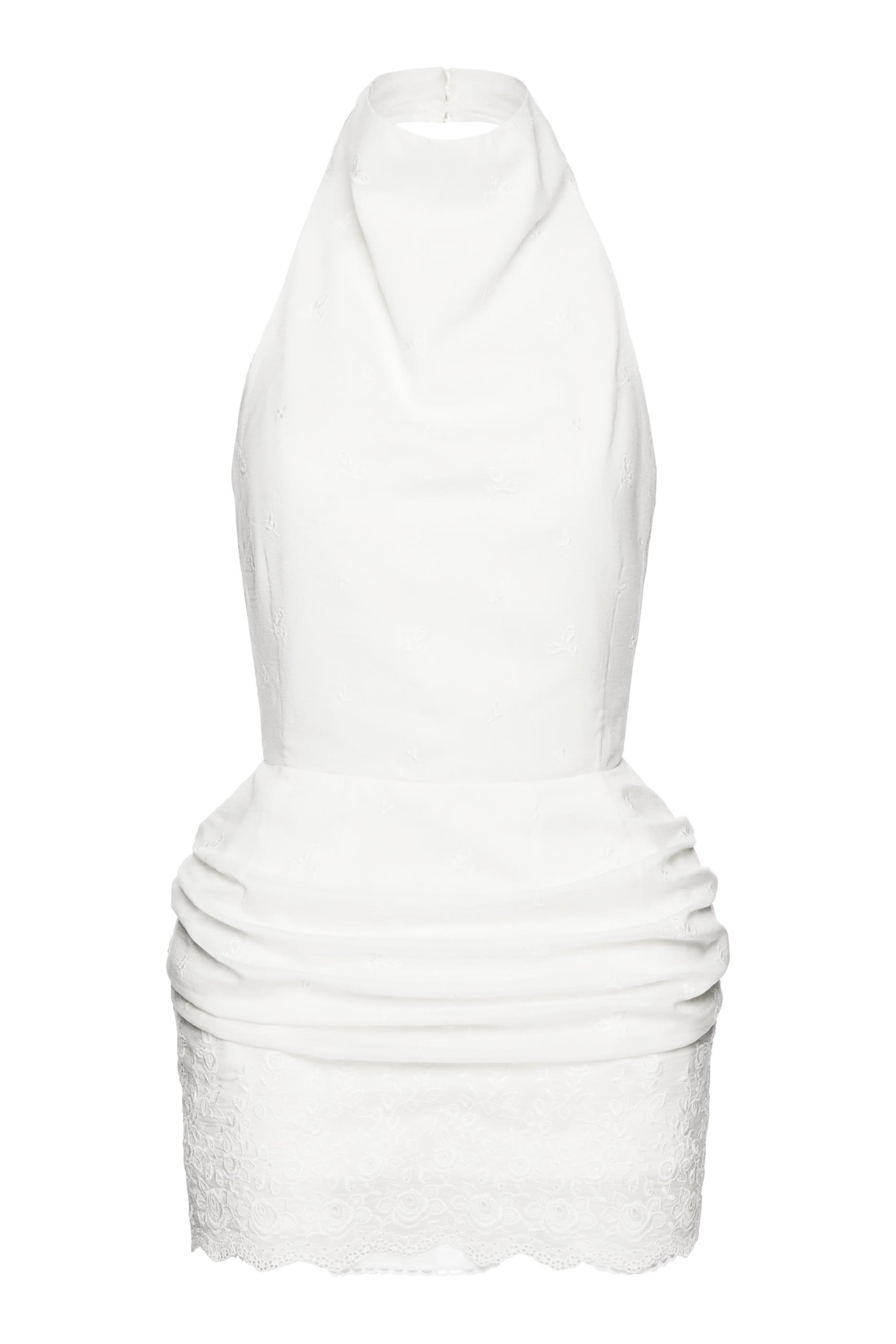 Halterneck Mini Dress with Draped Embroidered Skirt 