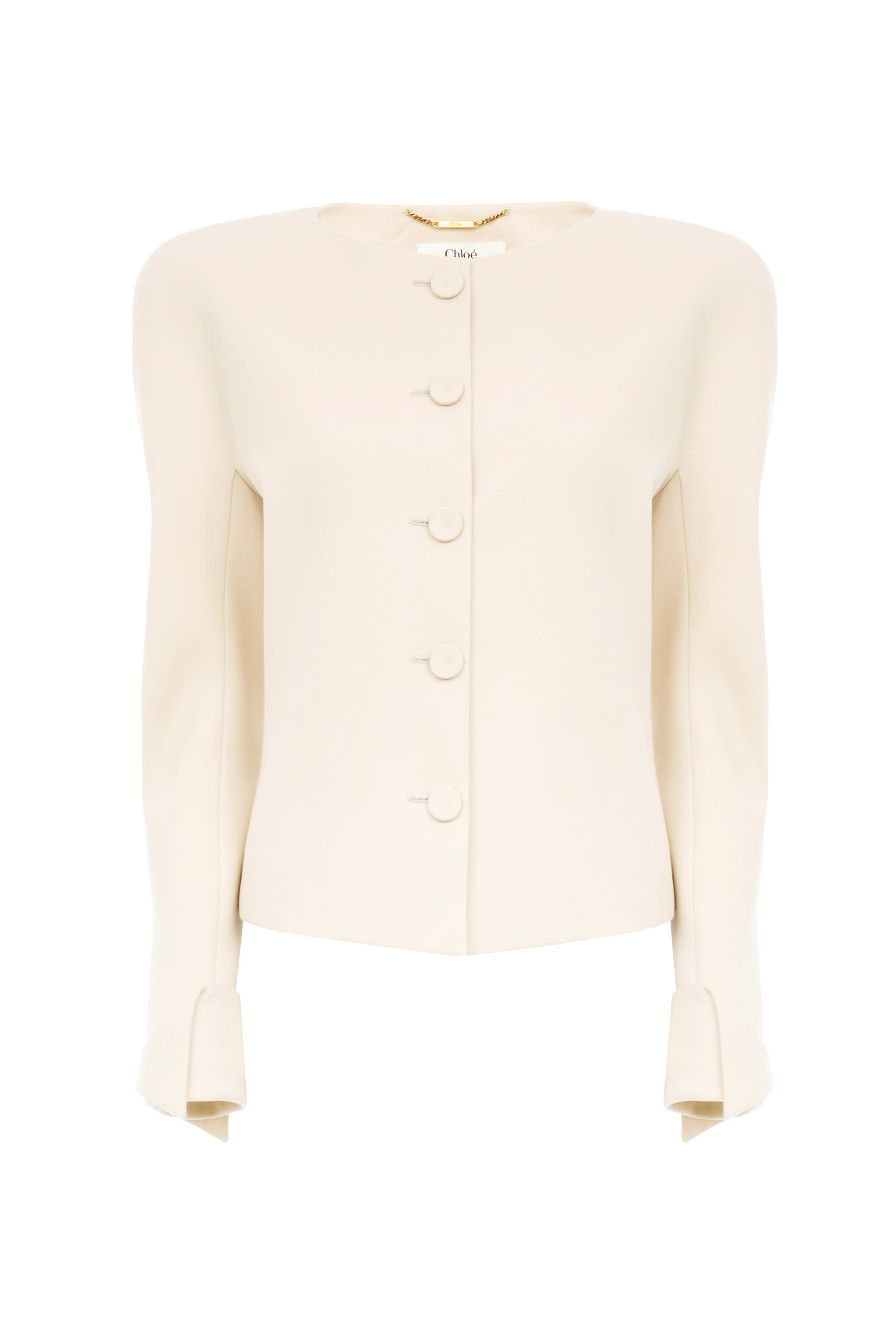  Collarless Fitted Jacket in Wool Grain de Poudre