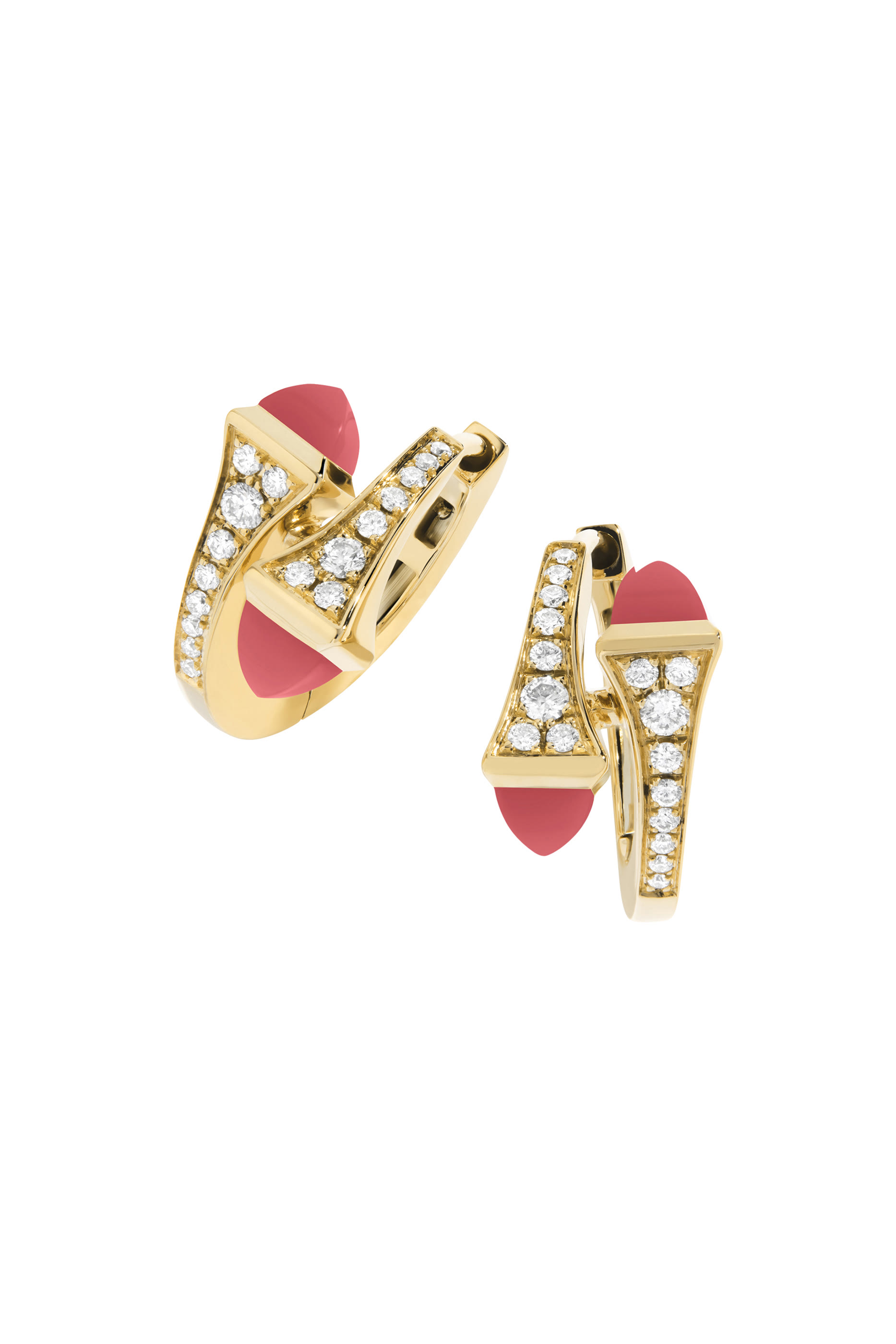 Cleo Huggie Earrings, Pink Coral & Diamond