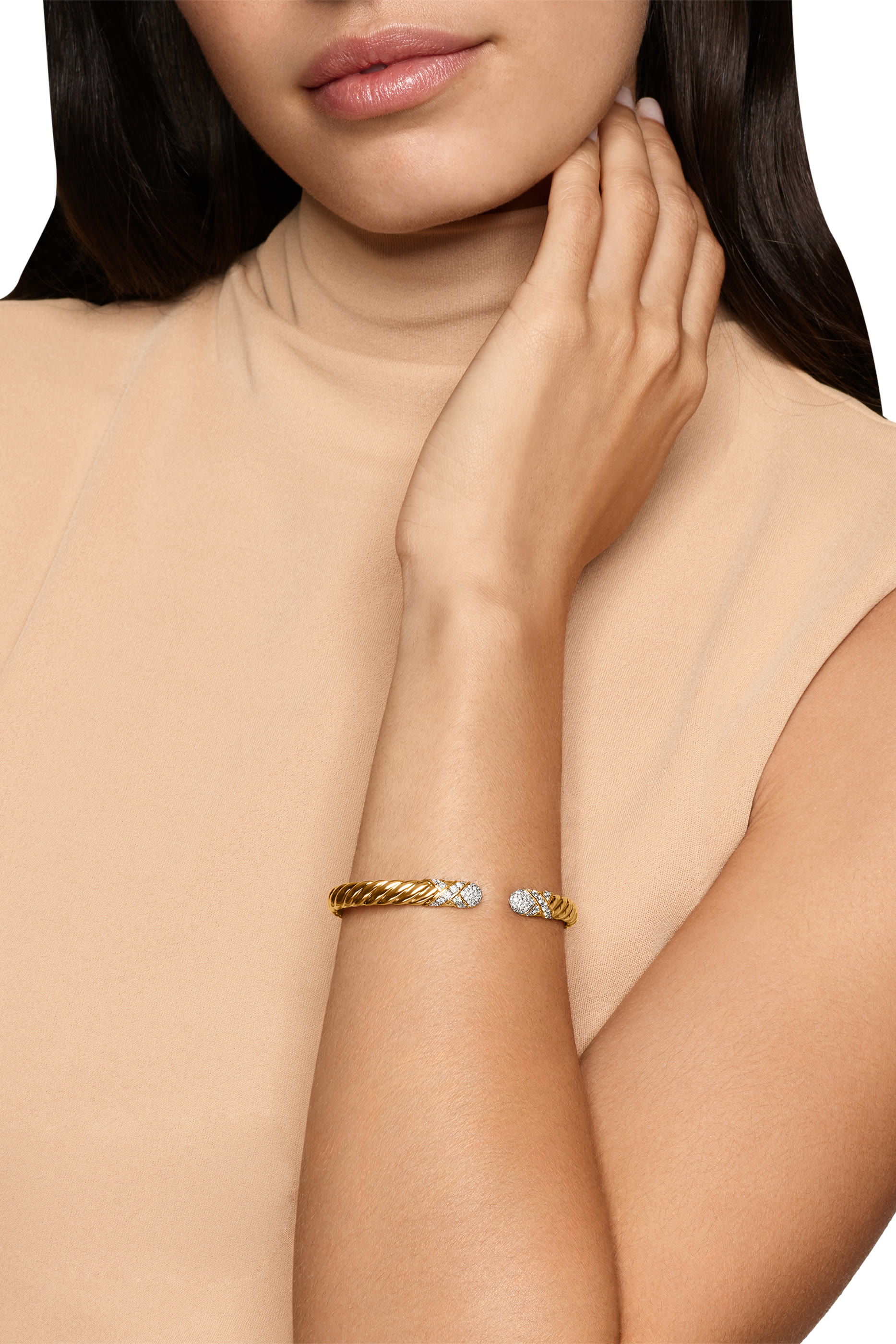 Sculpted Cable X Cuff Bracelet, 18K Yellow Gold & Diamonds