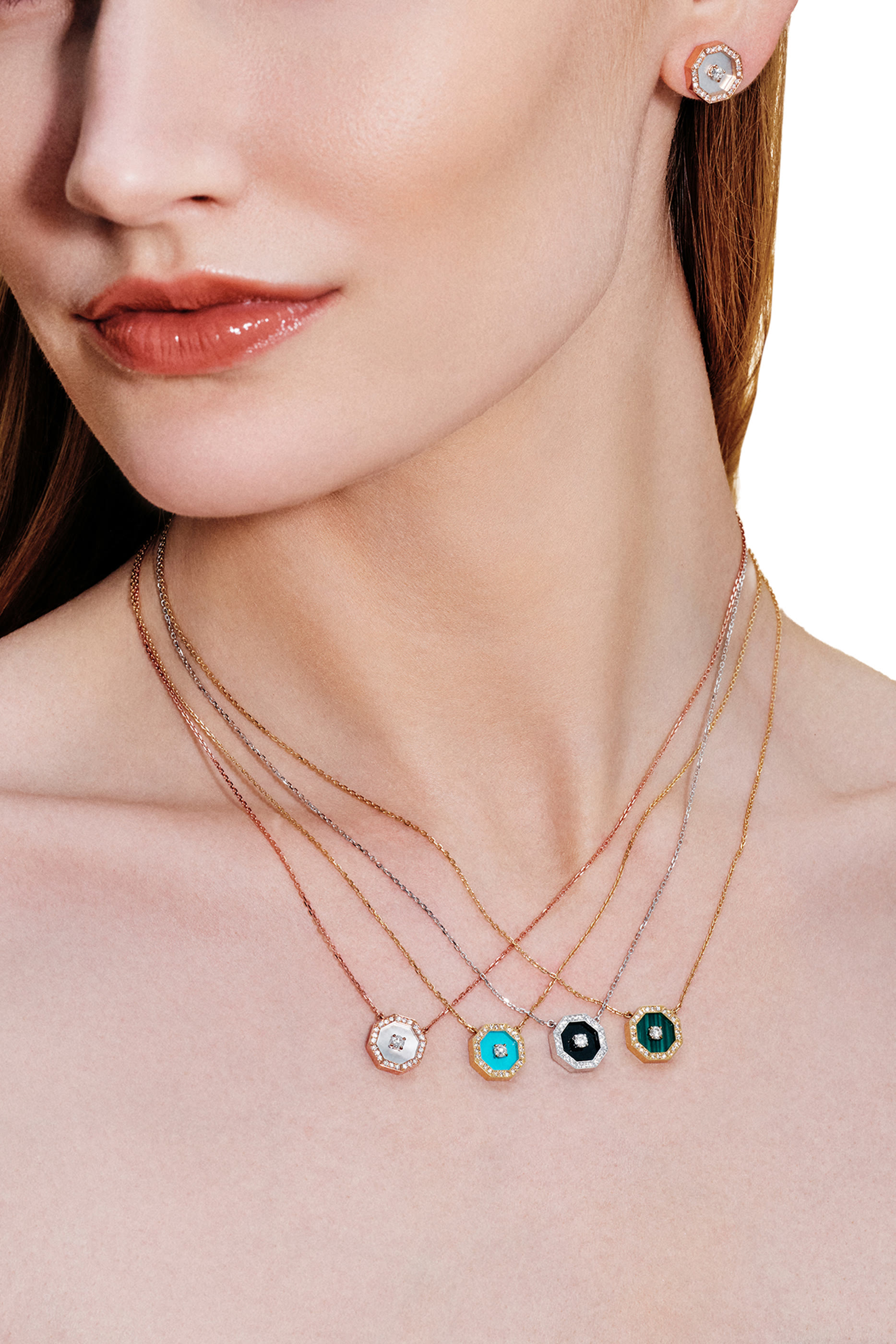 Ahjar Birwaz Necklace, 18K Rose Gold with Diamonds & Turquoise