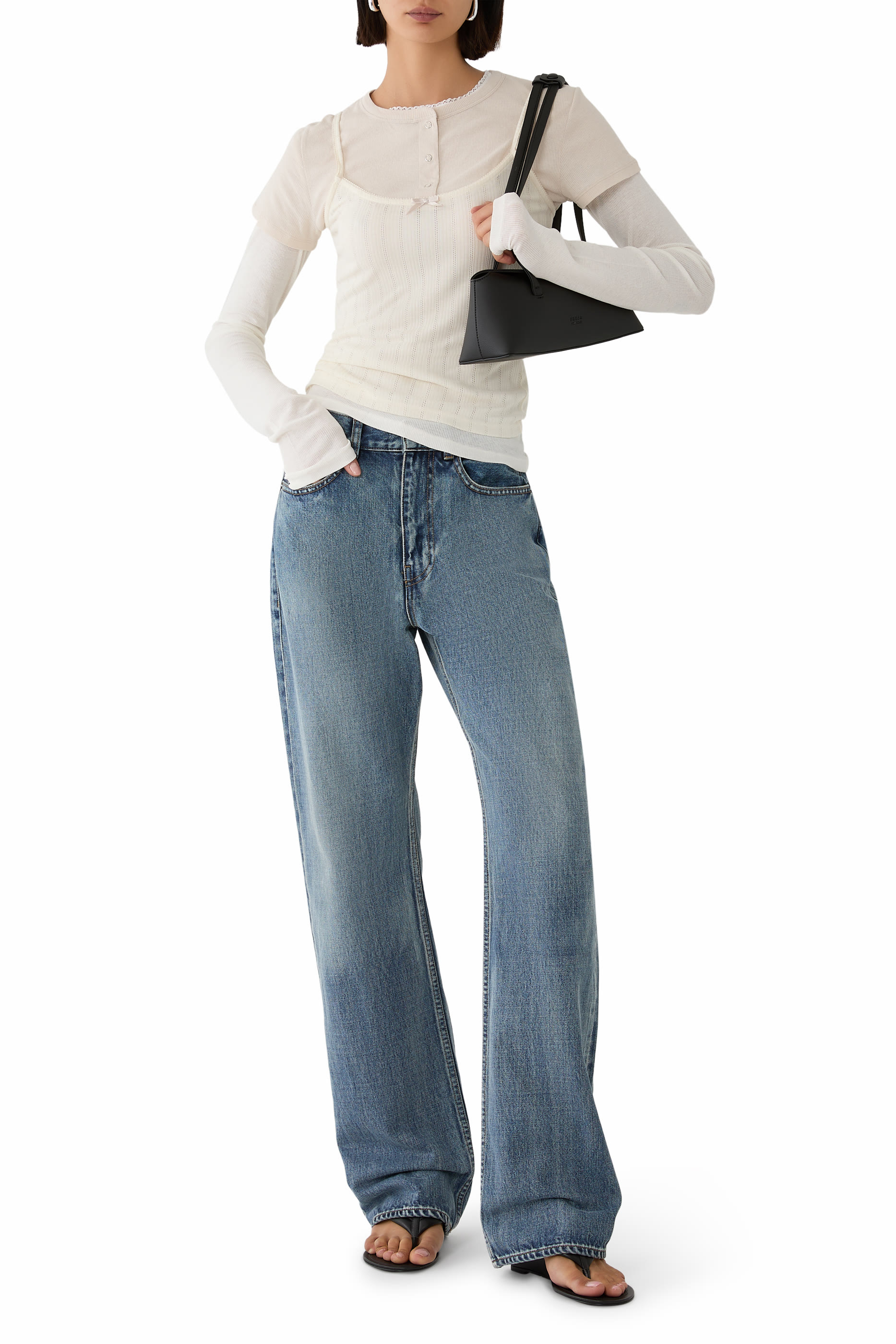 Layered Jersey Shirt With Bow 