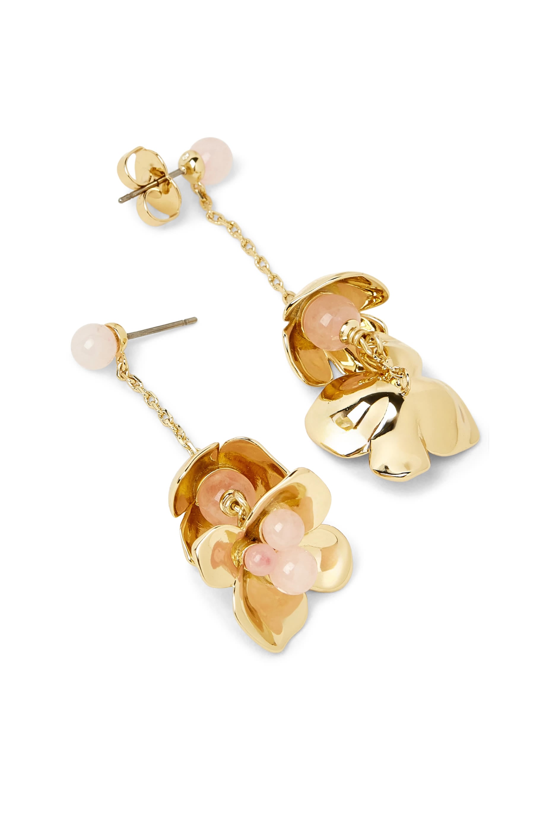 Gilded Garden Linear Earrings, Brass, Titanium Posts & Cubic Zirconia, Glass Stone