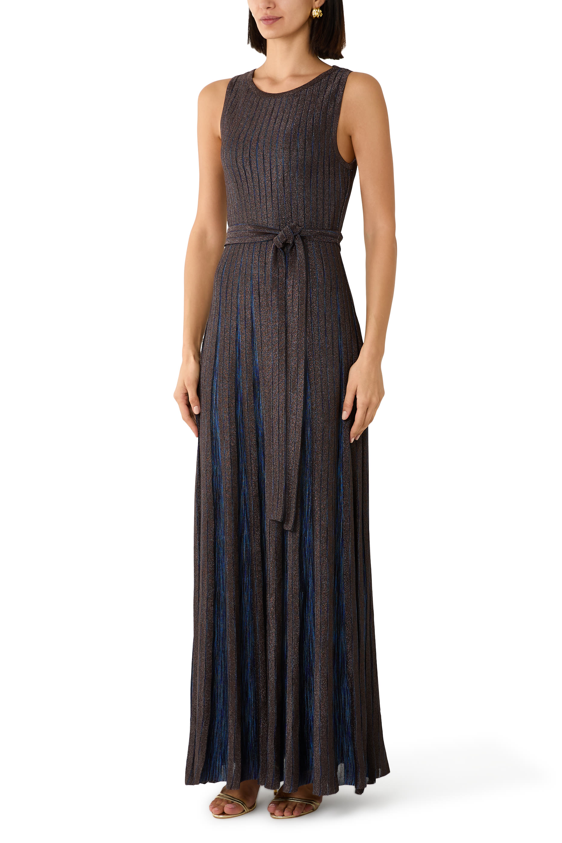  Partialized Sleeveless Belted Maxi Dress