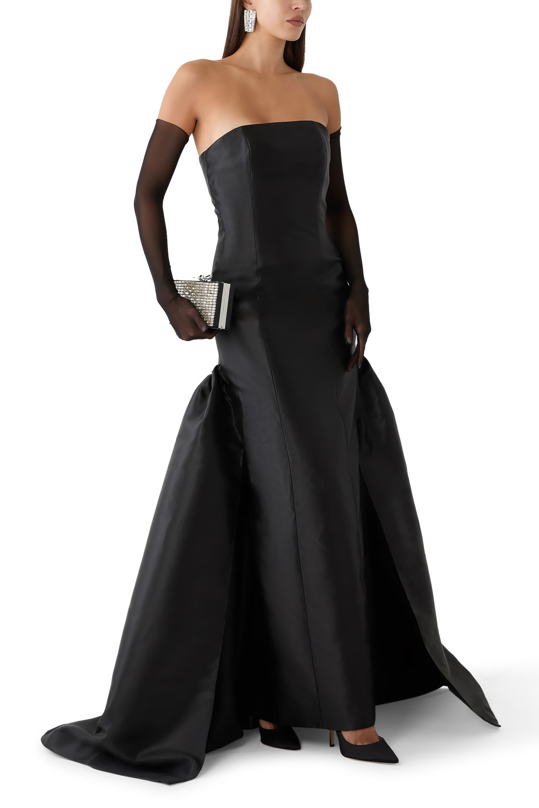 Strapless Mikado Gown with Train & Gloves