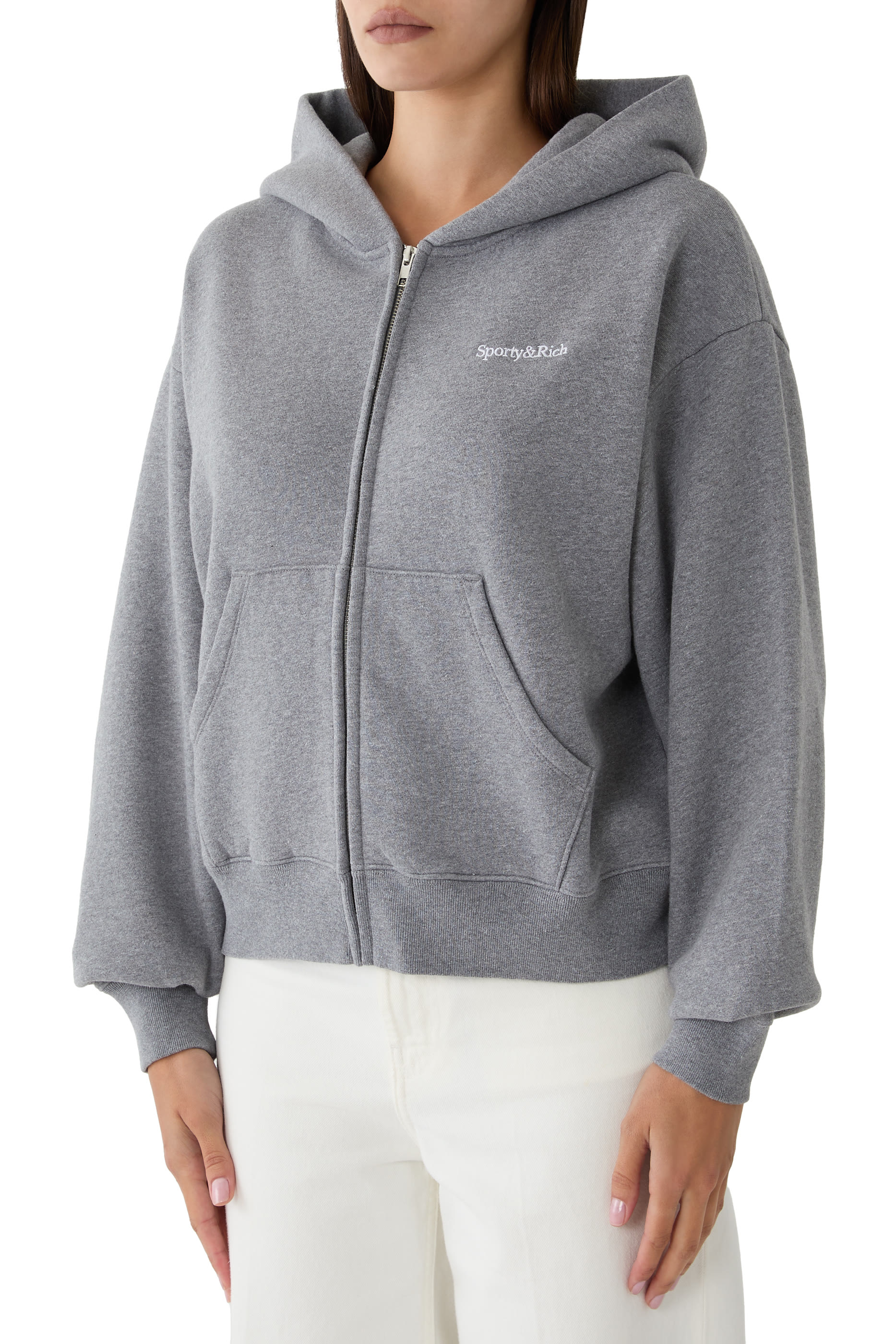 Serif Logo Embroidered Zip Hoodie