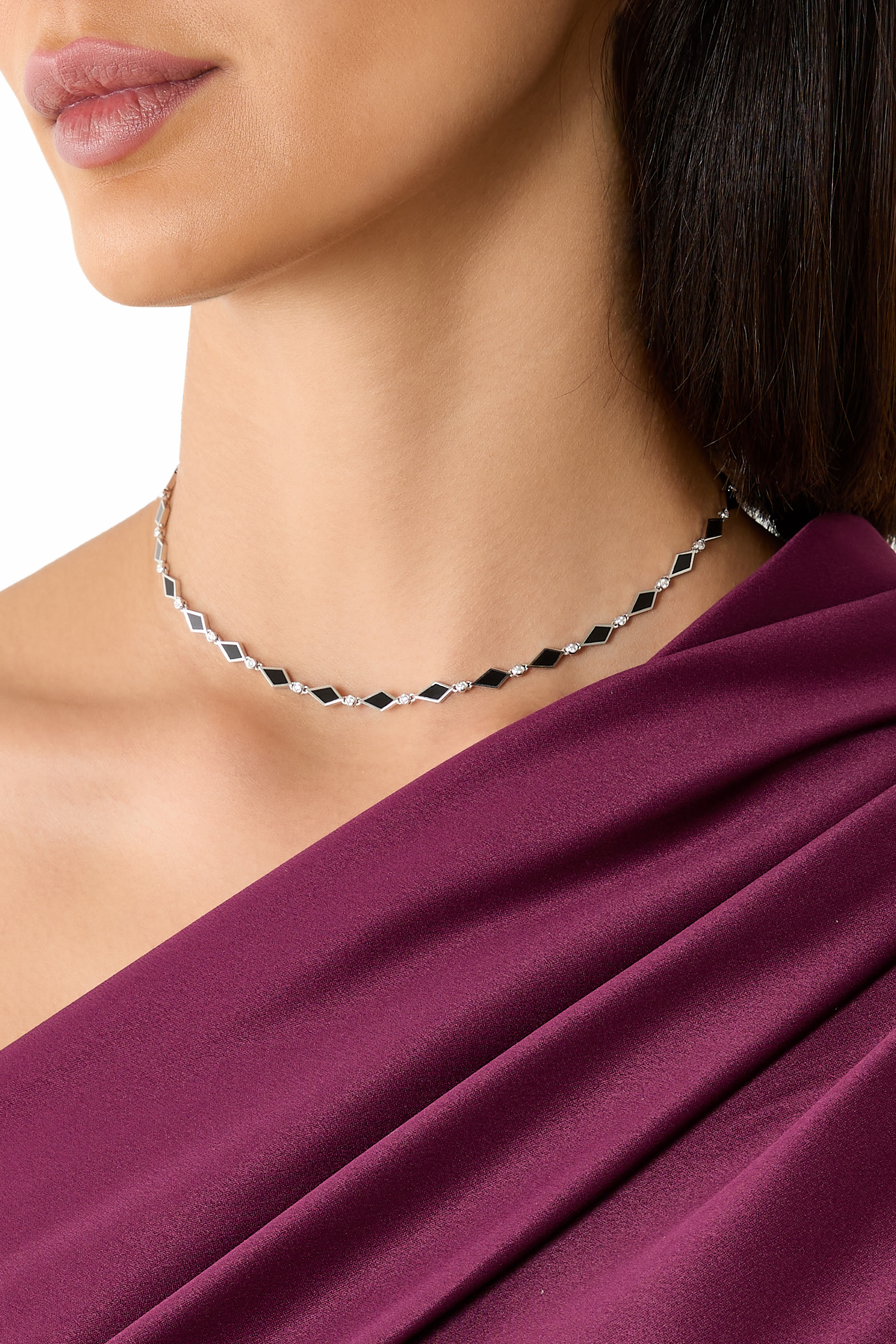 Mosaic Necklace, 18k White Gold & Enamel, Diamond
