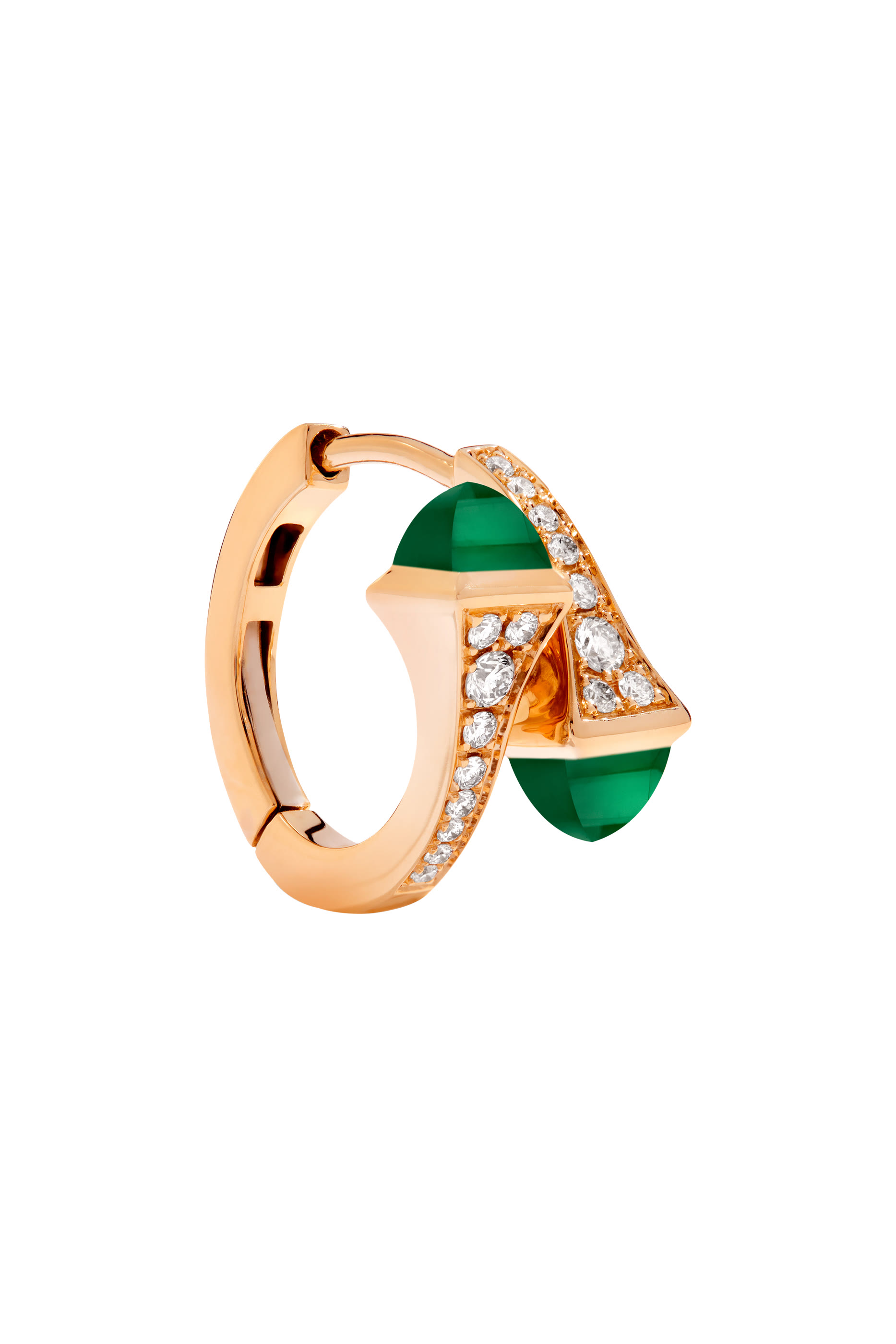 Cleo Huggie Earrings, 18k Rose Gold with Green Agate & Diamonds