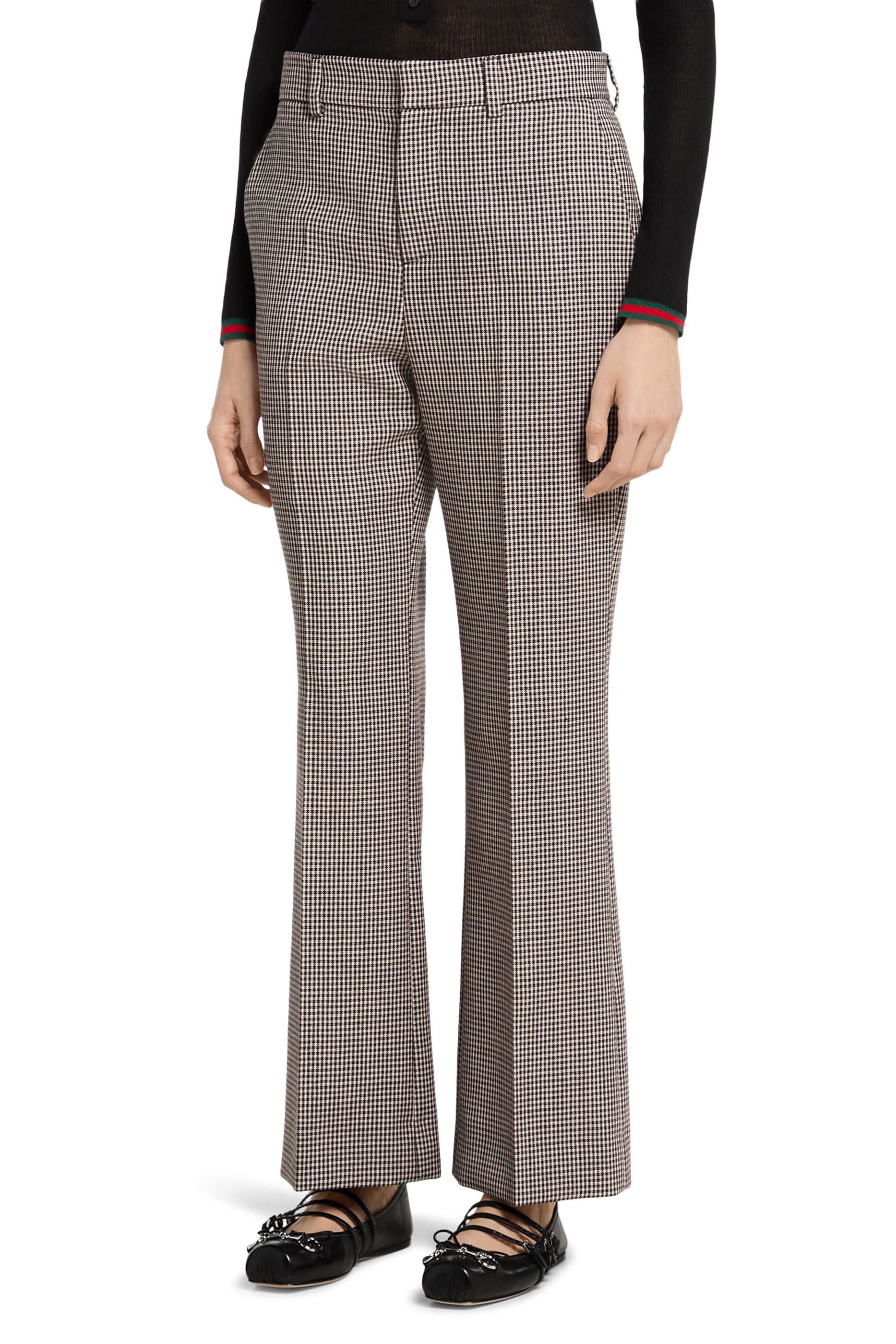 Embroidered Gingham Wool Pants