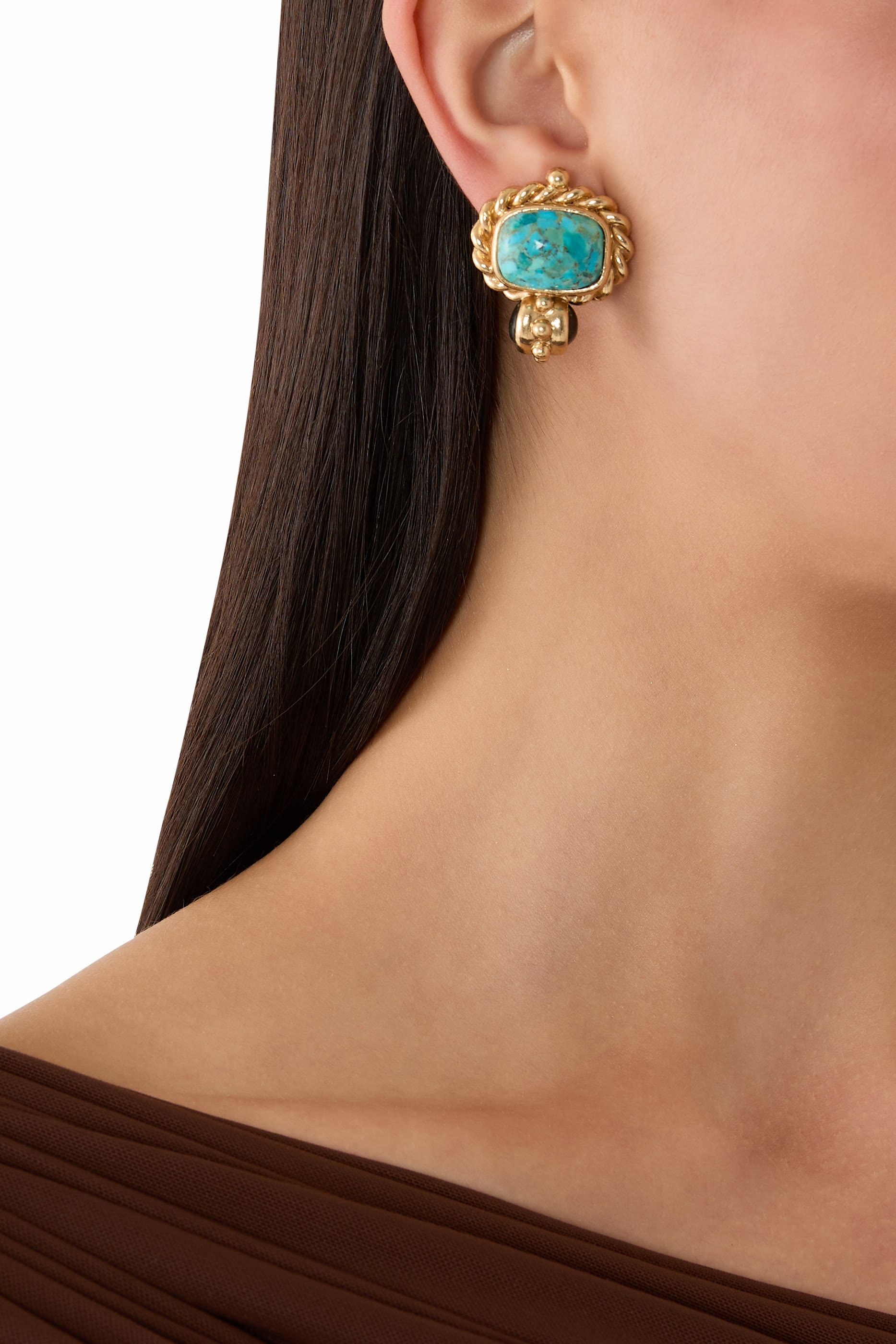 Amarante Earrings, Gold-Plated Brass & Cabochon Gemstones