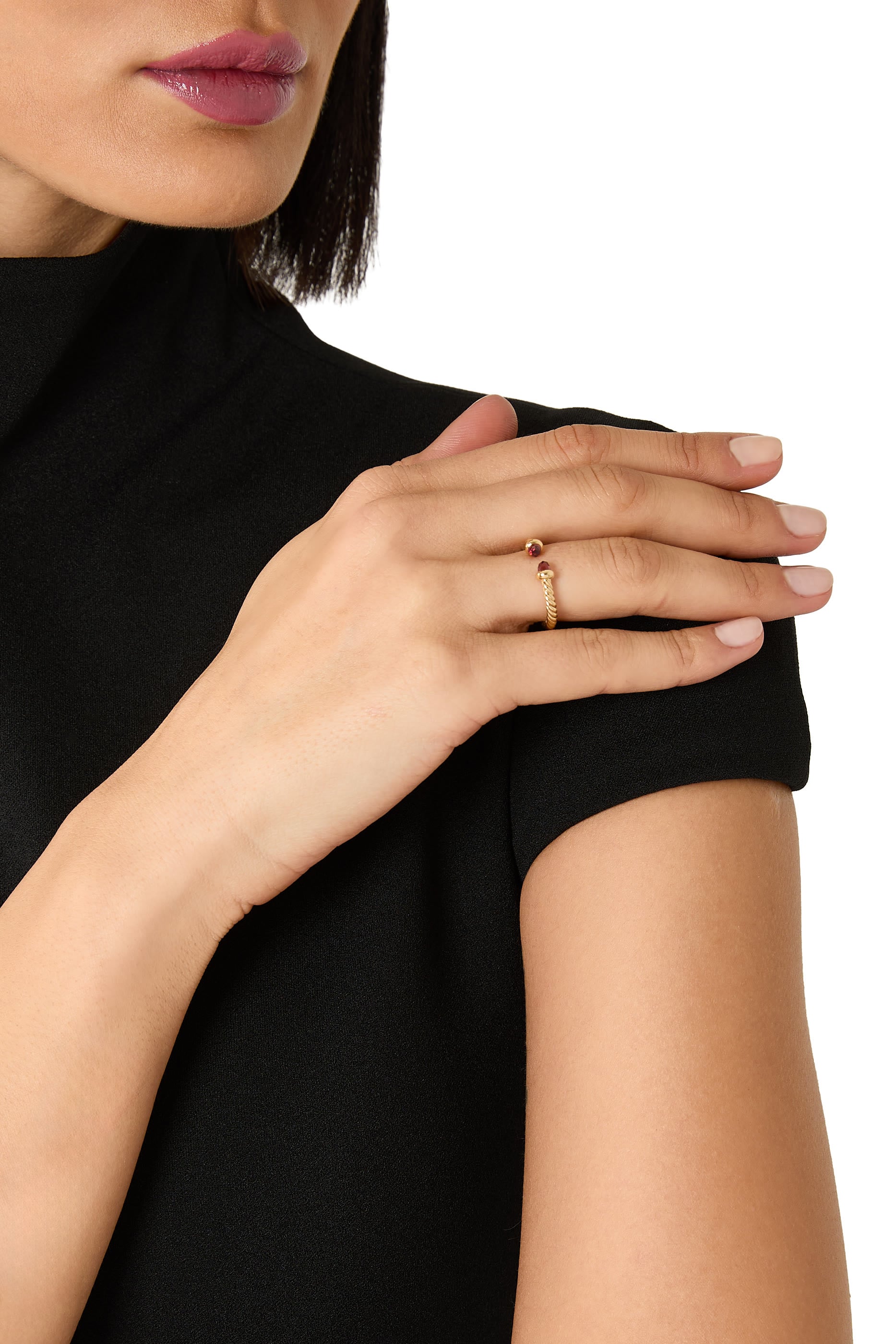 Micro Cablespira® Flex Open Ring, 18k Yellow Gold with Rhodolite Garnets