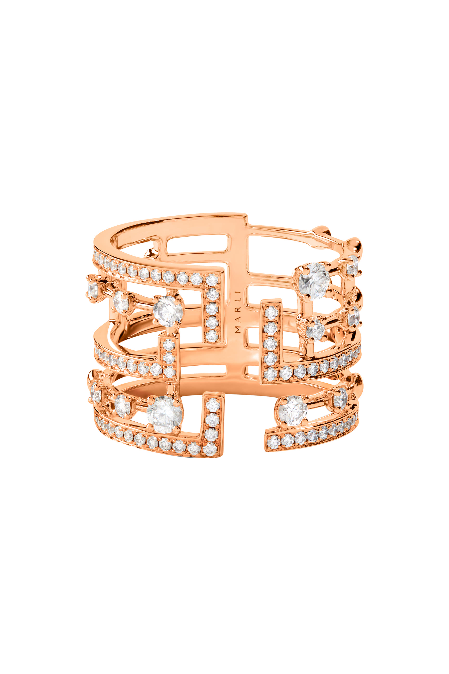 Avenues Statement Ring, 18k Rose Gold with Full Diamonds