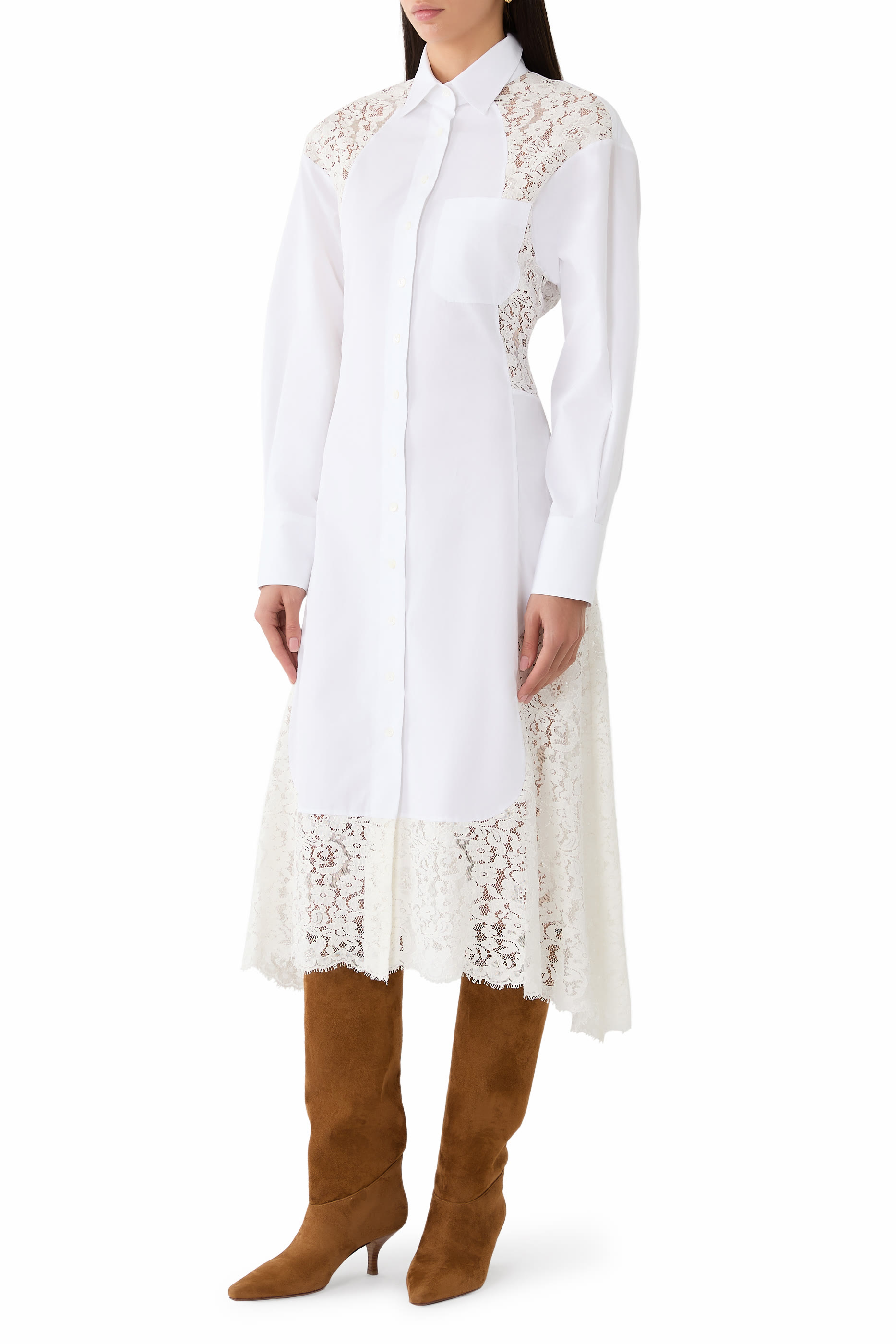 Lace-Paneled Poplin Dress 