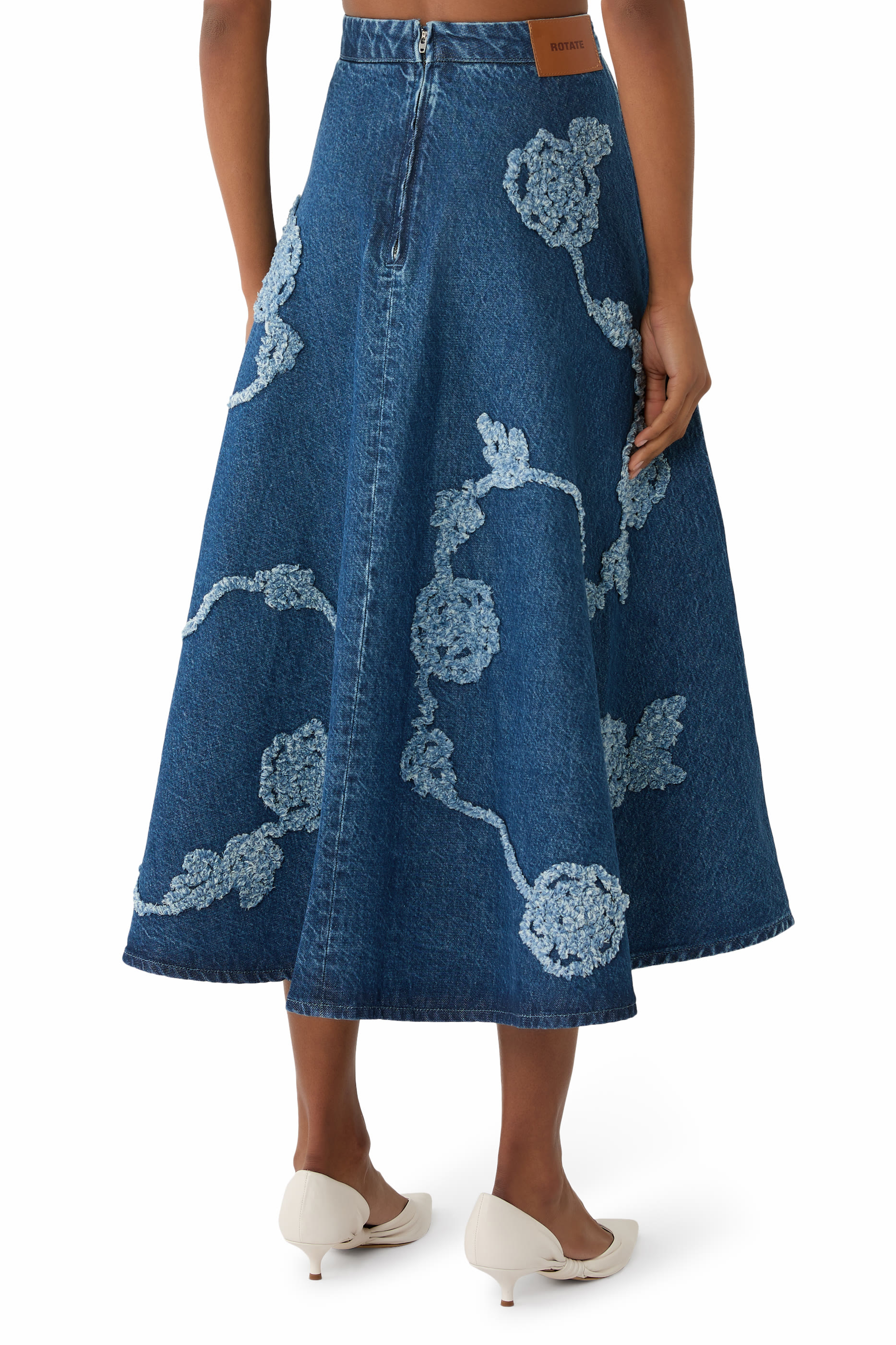 Denim Flower Midi Skirt 